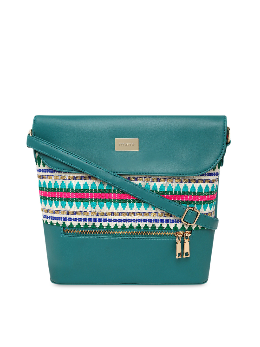 KLEIO Green Jacquard & PU Coated Sling Bag