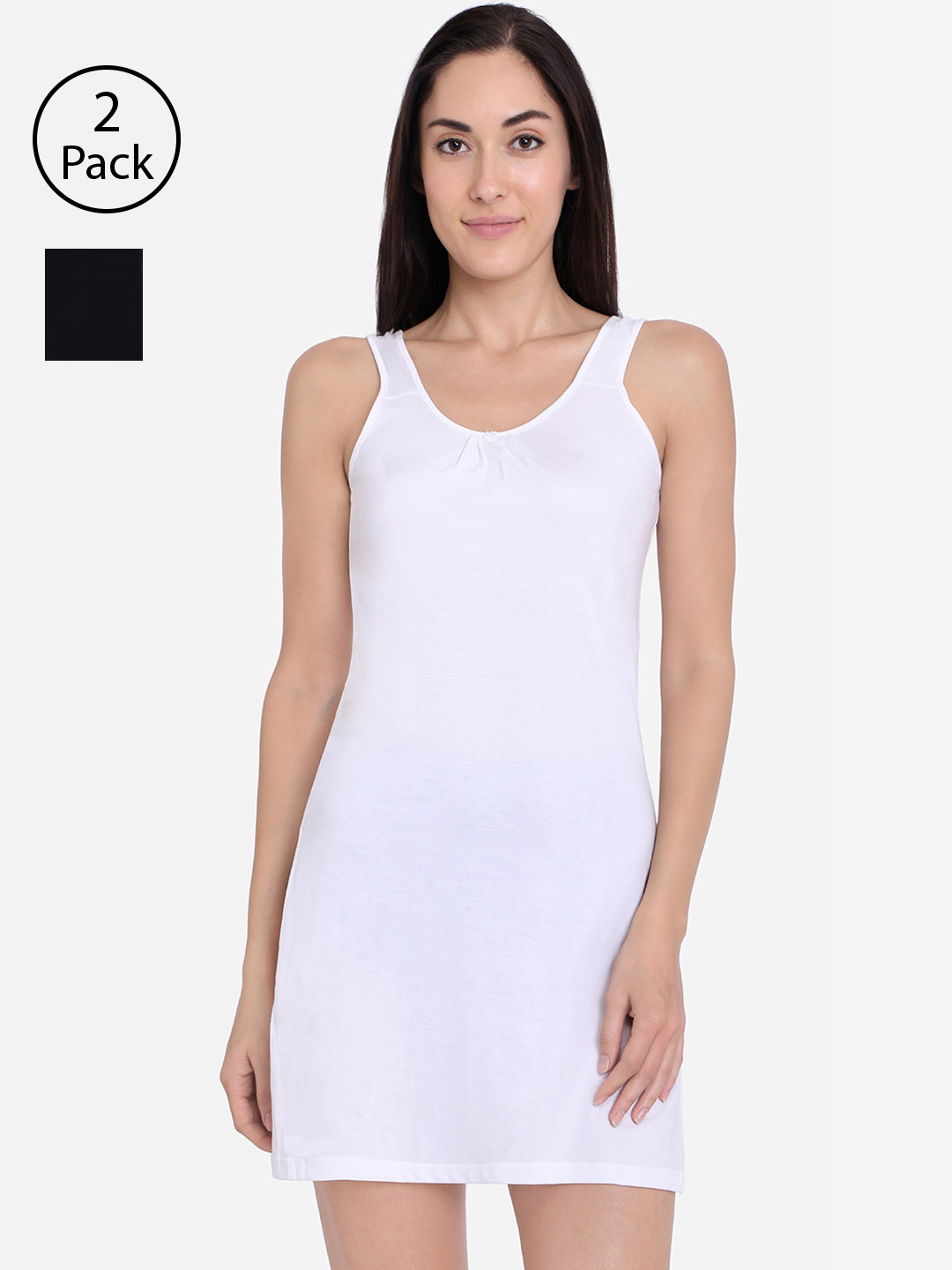 Red Rose Women Pack of 2 White & Black Solid Kurti Slip Camisoles