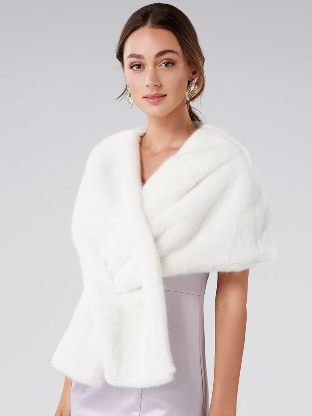 Forever New Women White Faux Fur Solid Stole