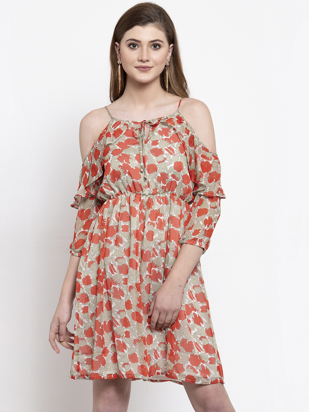 Gipsy Women Red Printed Fit and Flare Dress