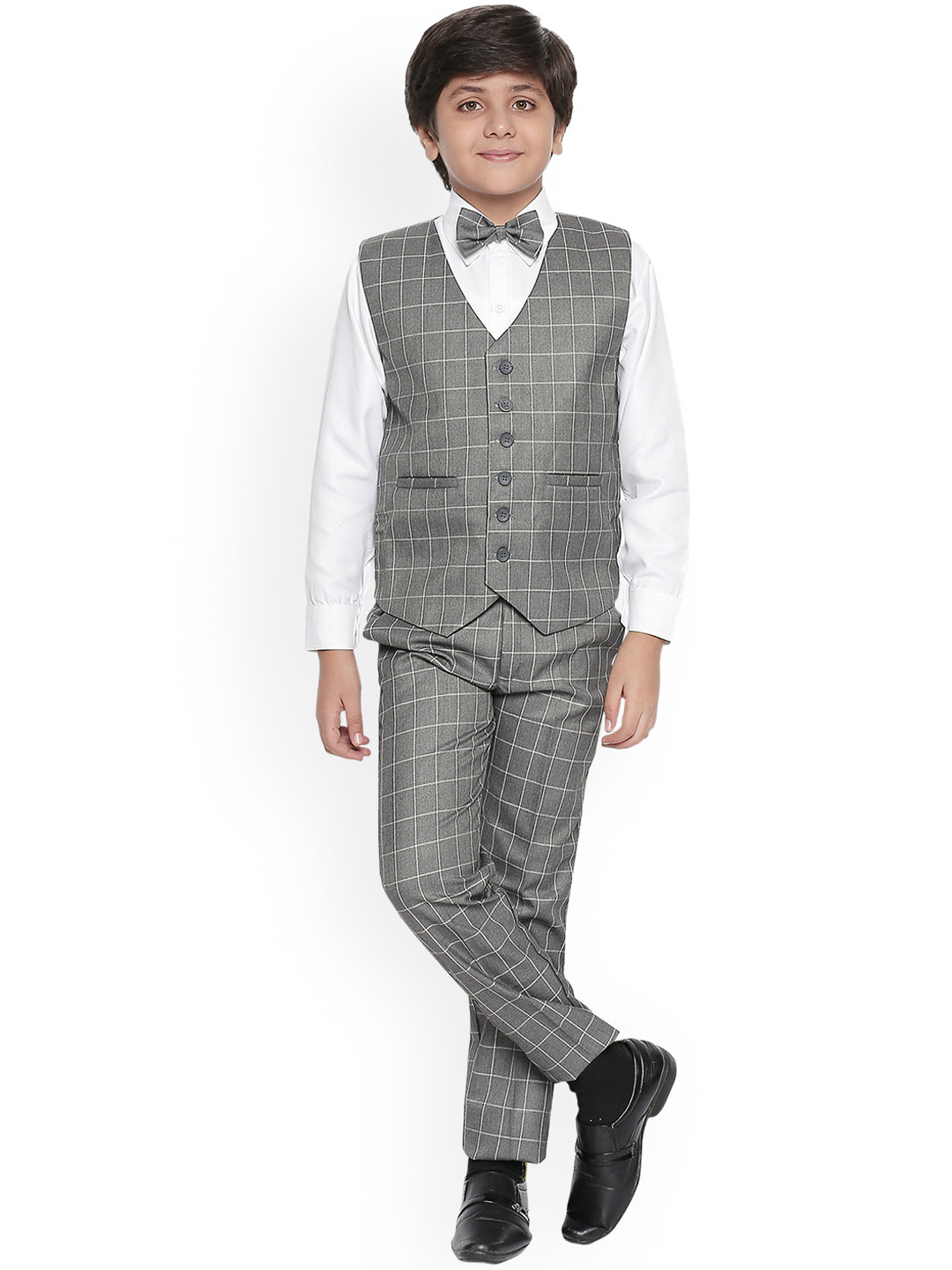 Jeetethnics Boys Grey & White Checked Shirt with Trousers