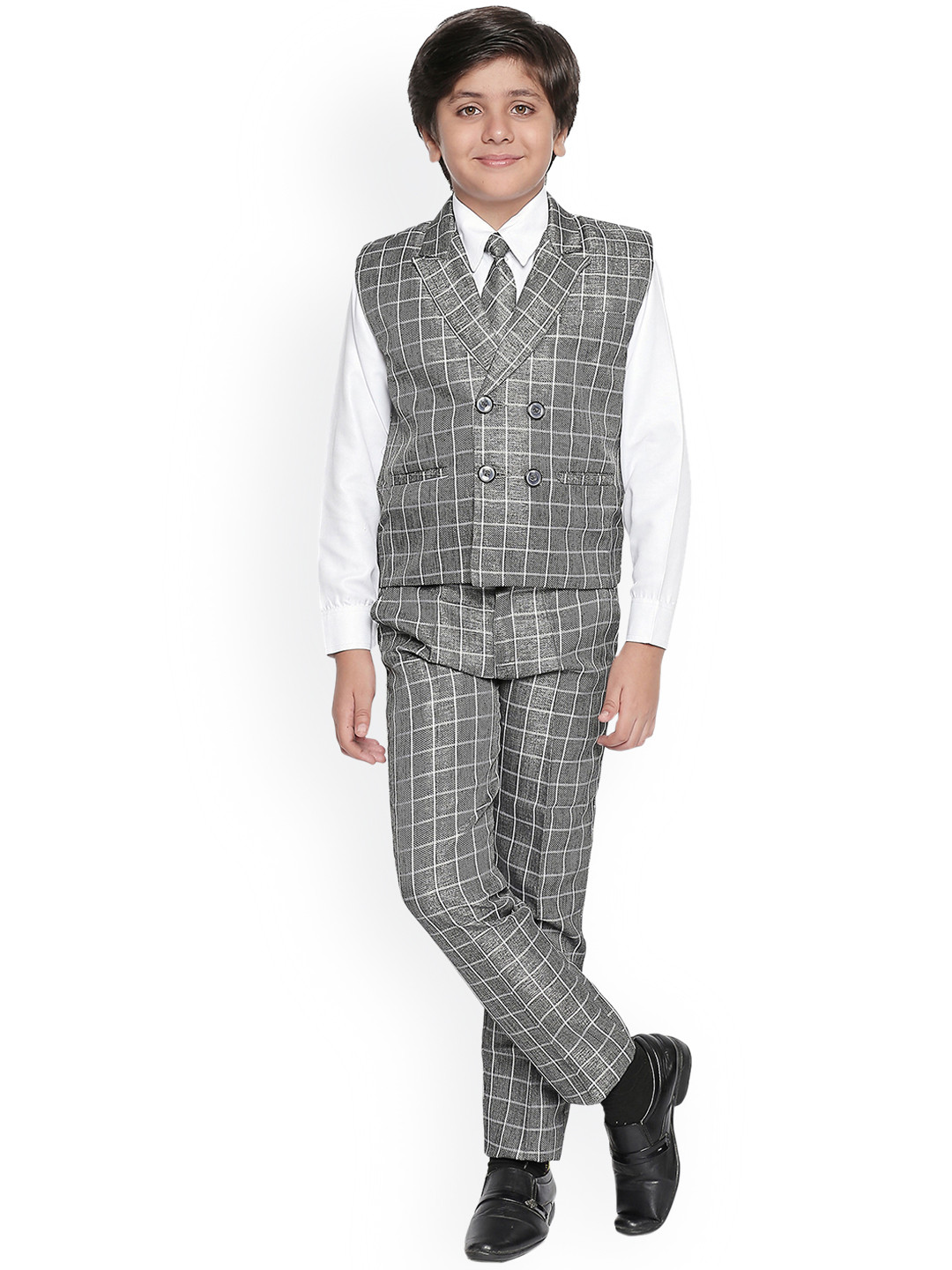 Jeetethnics Boys Grey & White Checked Shirt with Trousers