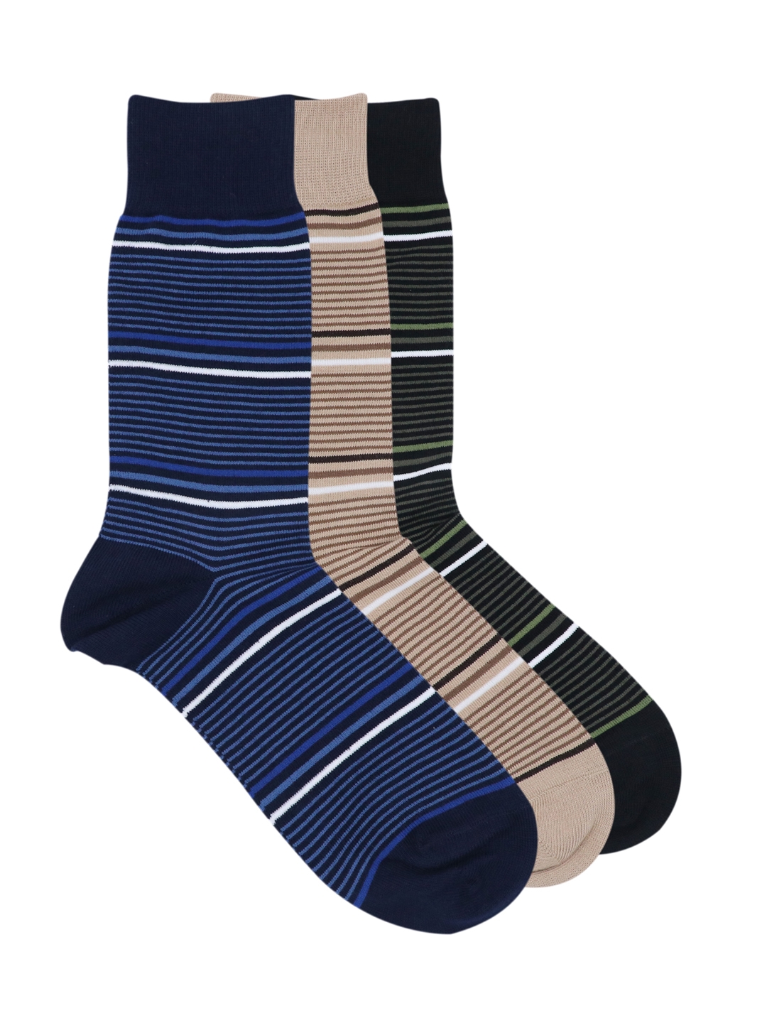 Balenzia Men Pack Of 3 Assorted Striped Calf Length Socks