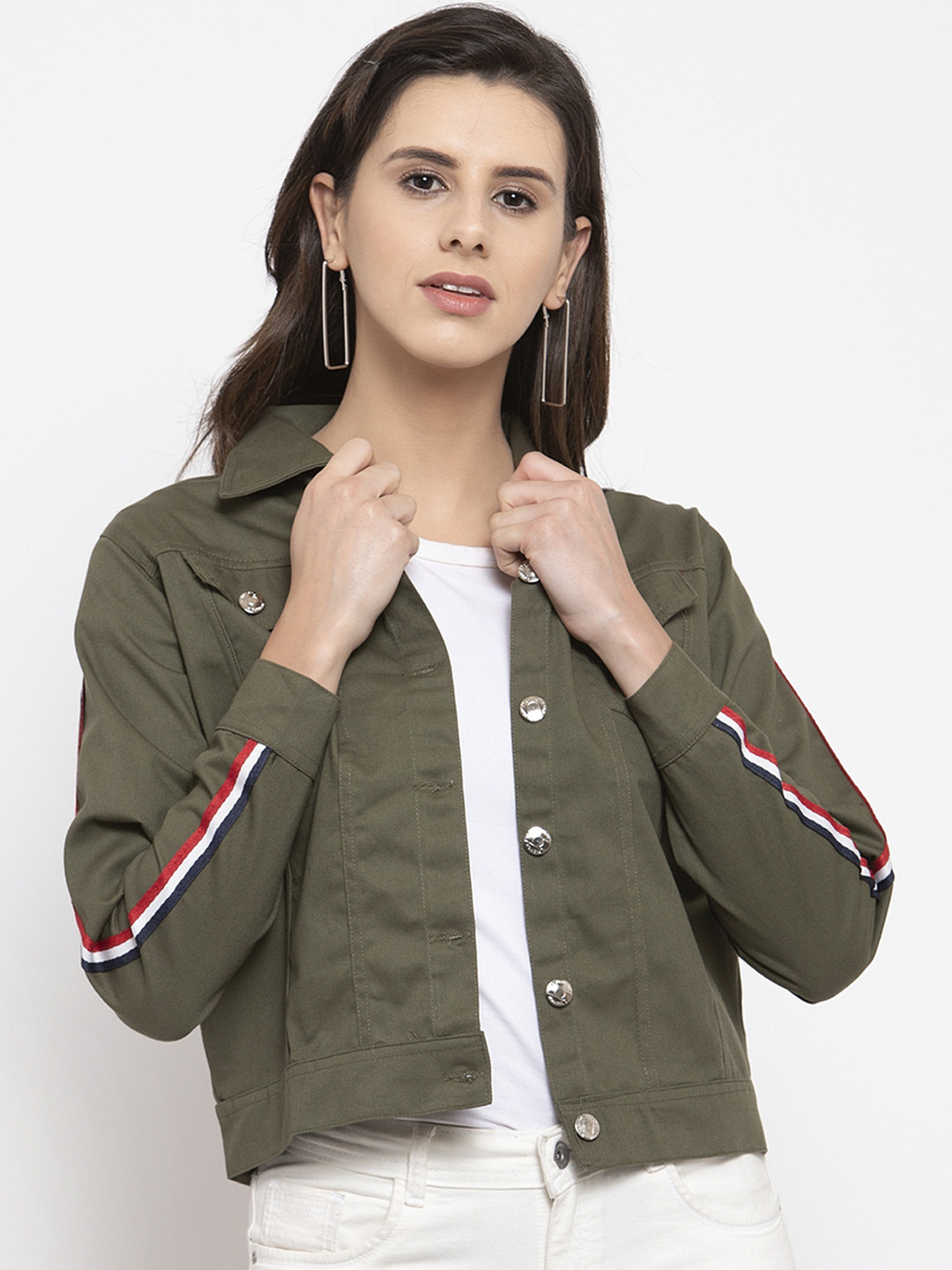 VOXATI Women Olive Green Solid Tailored Jacket