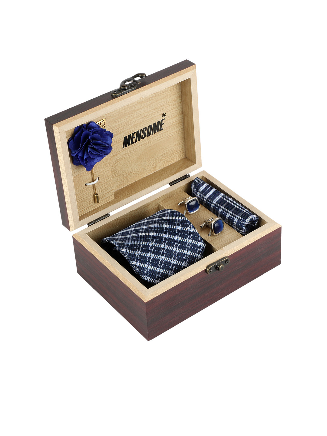 MENSOME Men Blue Checked Accessory Gift Set