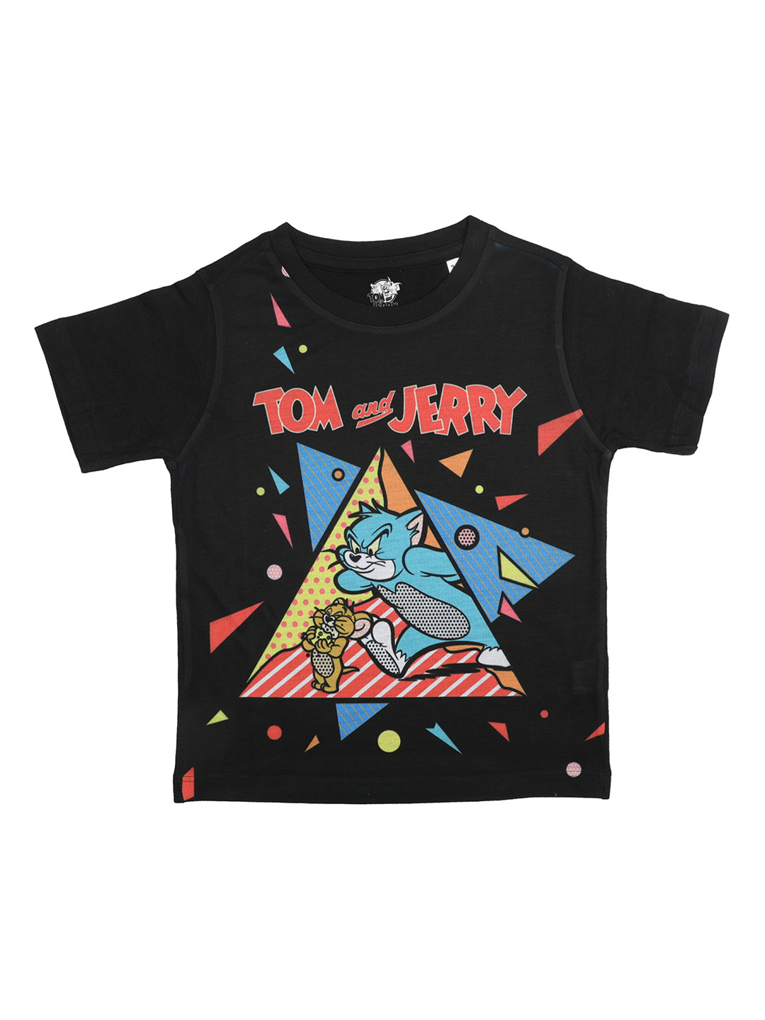 Tom & Jerry Boys Black Printed Round Neck T-shirt