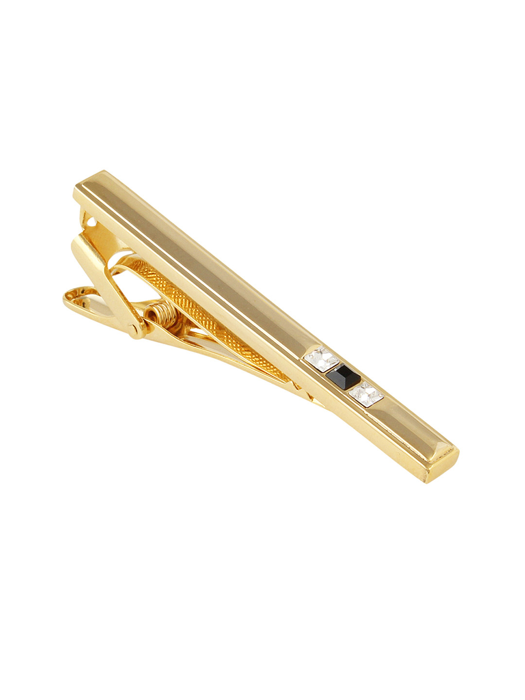 PELUCHE Unisex Gold-toned & Black Artificial Stone-Studded The Bling Bar Tie Pin