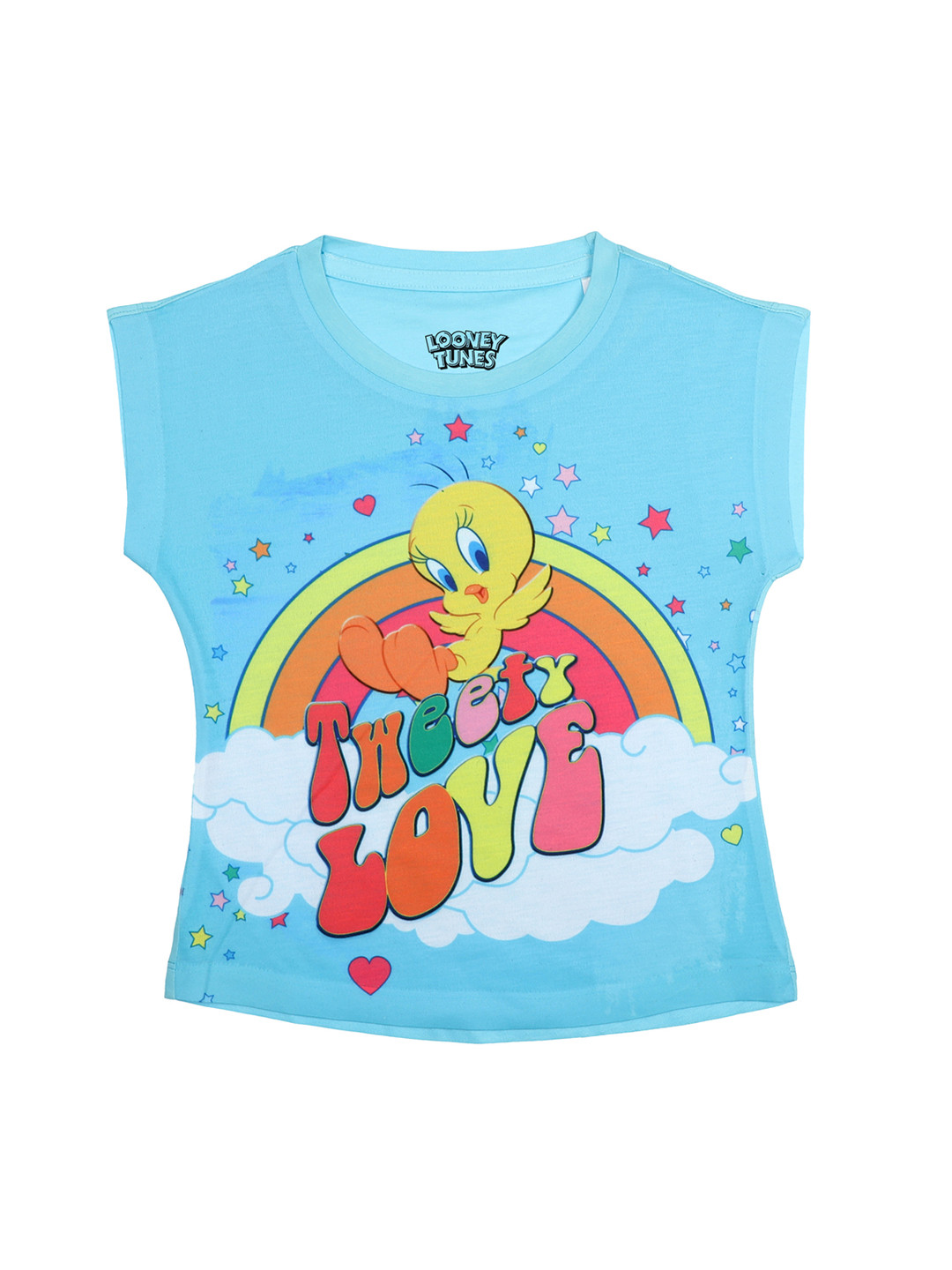 Looney Tunes Girls Blue & Yellow Printed Top