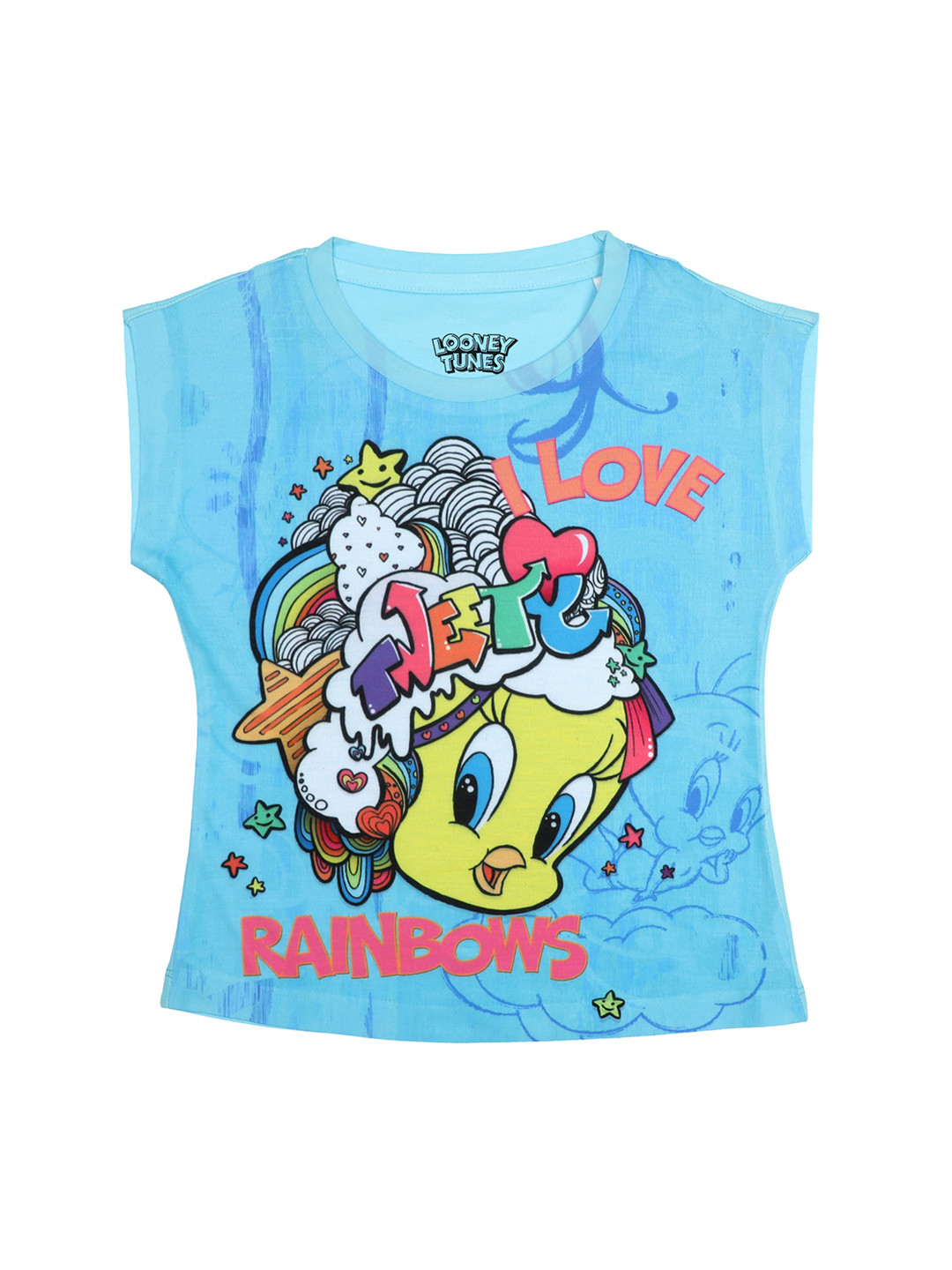 Looney Tunes Girls Blue & Yellow Printed Top