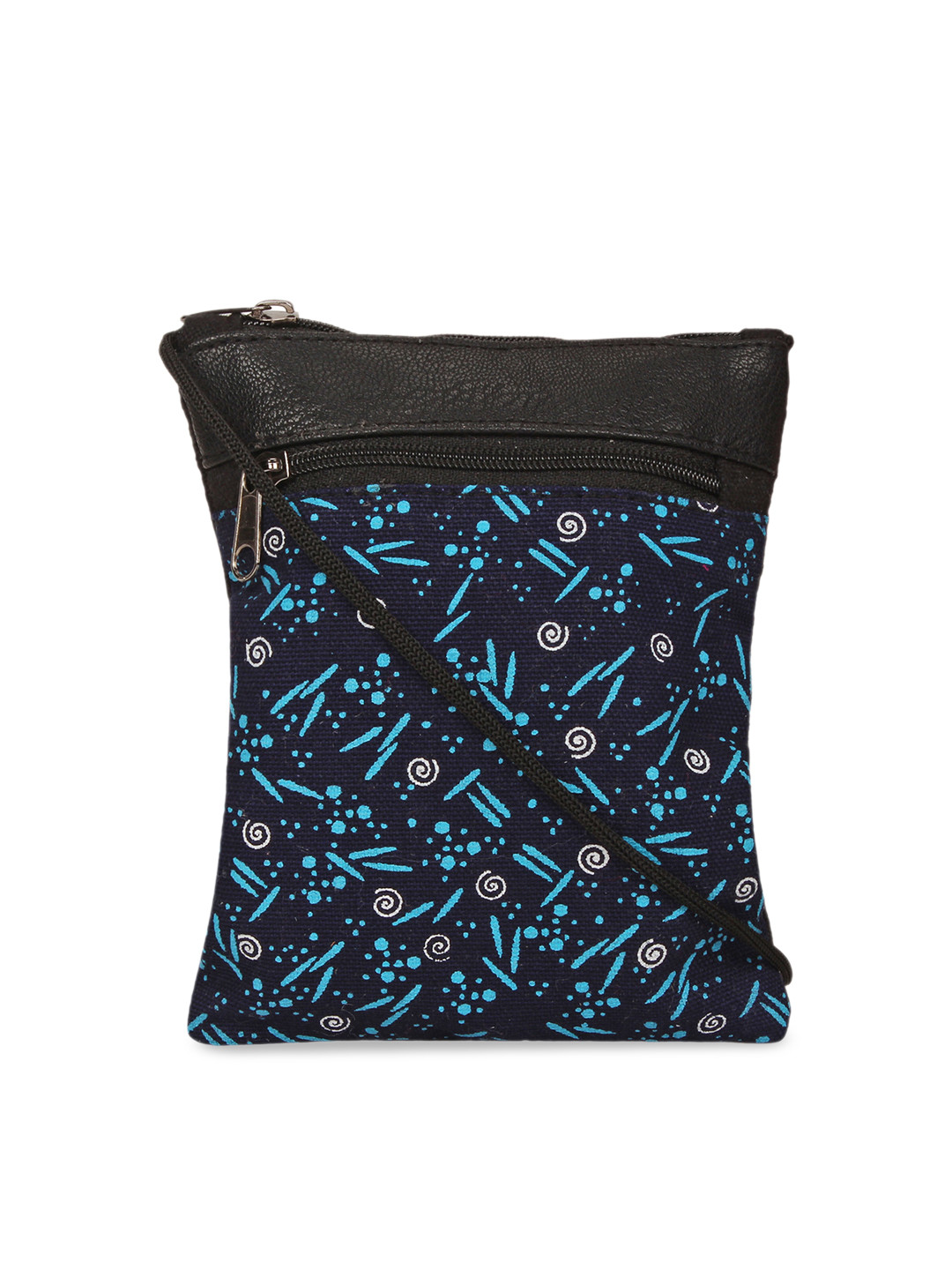 Anekaant Navy Blue & Black Printed Sling Bag