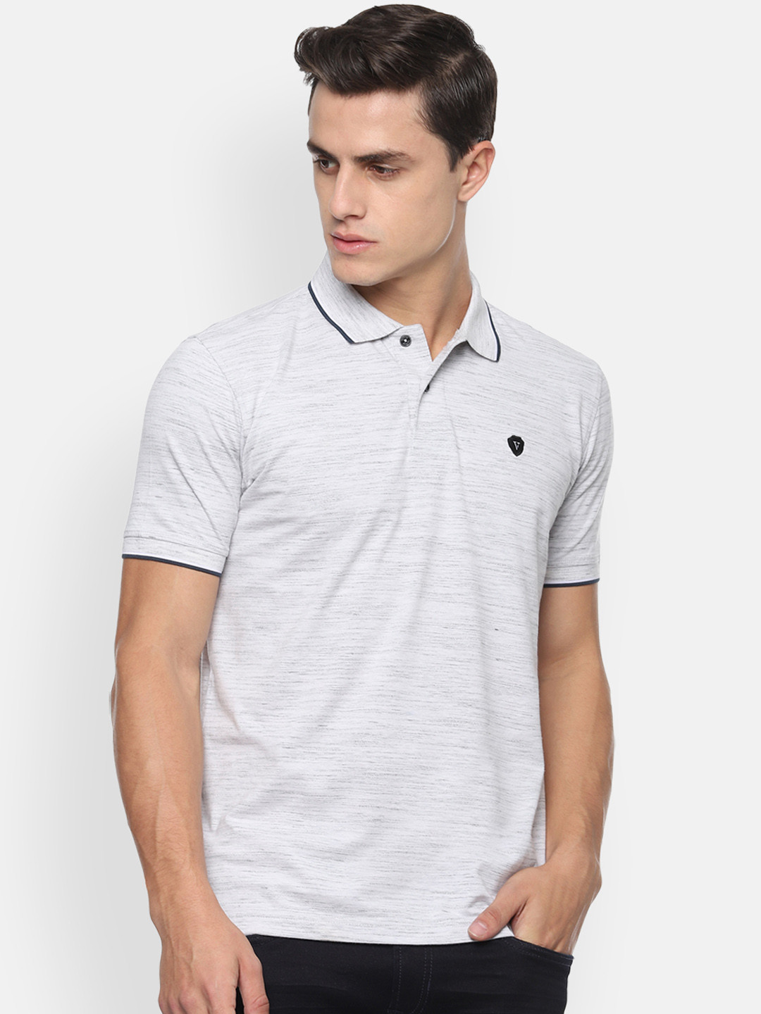 Van Heusen Sport Men Grey Self Design Polo Collar T-shirt