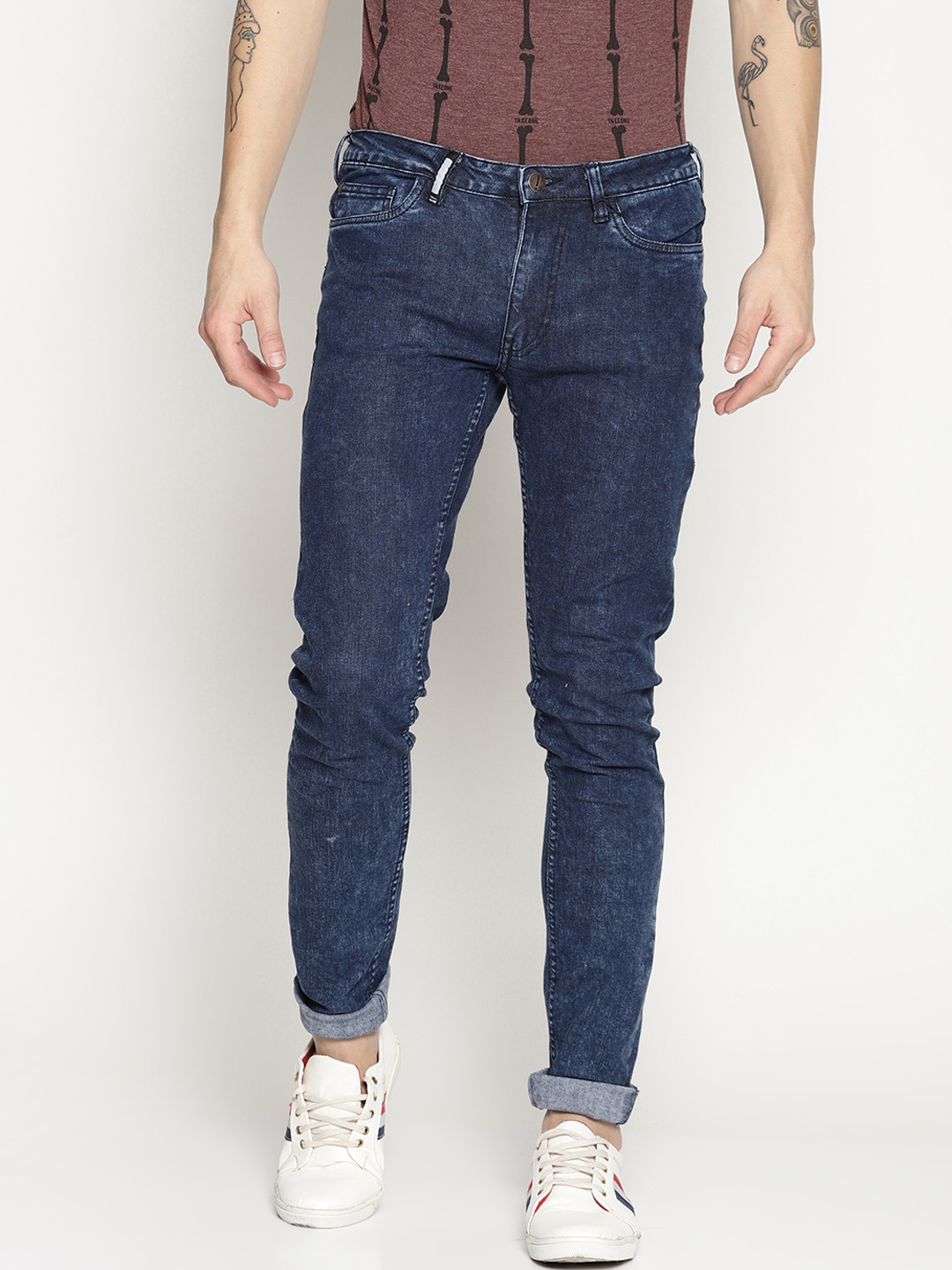 IMPACKT Men Navy Blue Skinny Fit Mid-Rise Clean Look Stretchable Jeans