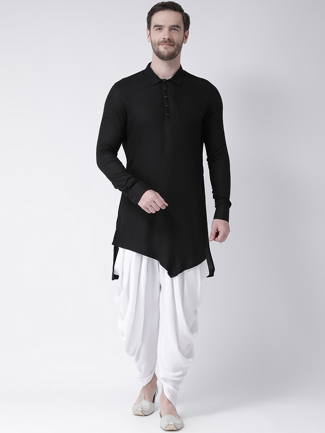 DEYANN Men Black Solid Asymmetric Kurta