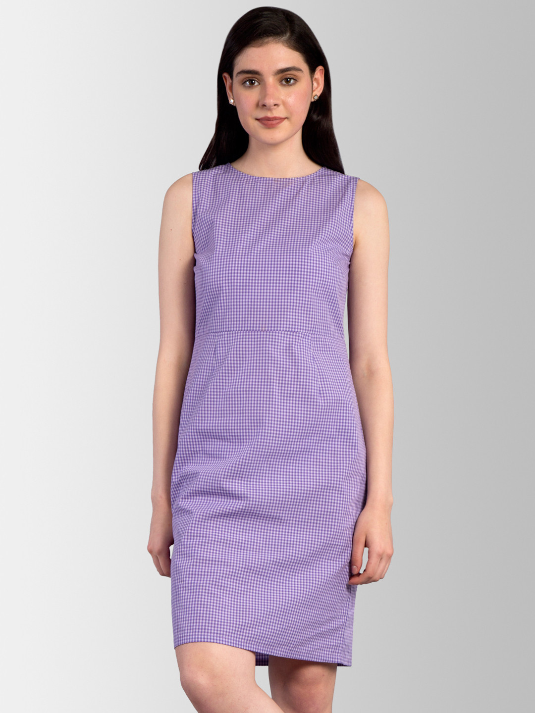 FABLE STREET Women Purple & Off-White Checked Sheath Dress