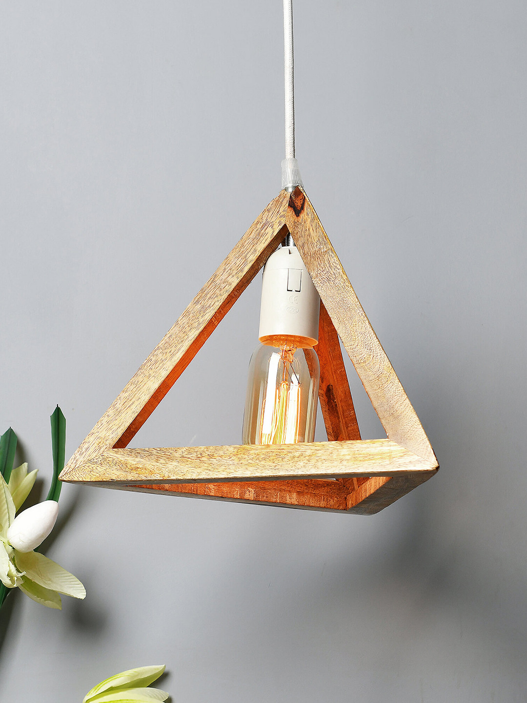 Homesake Brown Solid Handcrafted Wooden Triangle Hanging Light
