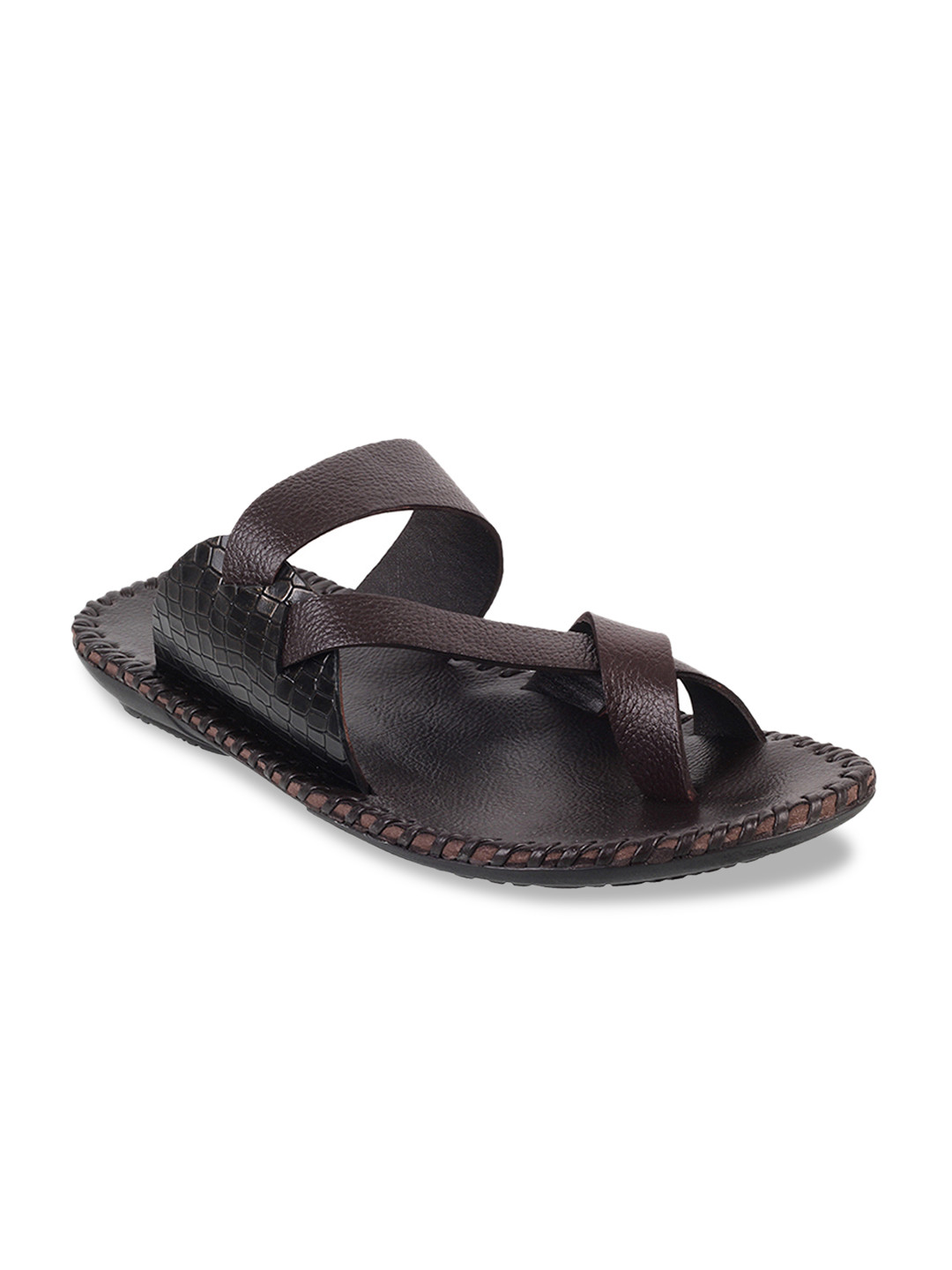 Metro Men Coffee Brown Solid Leather Comfort Sandals