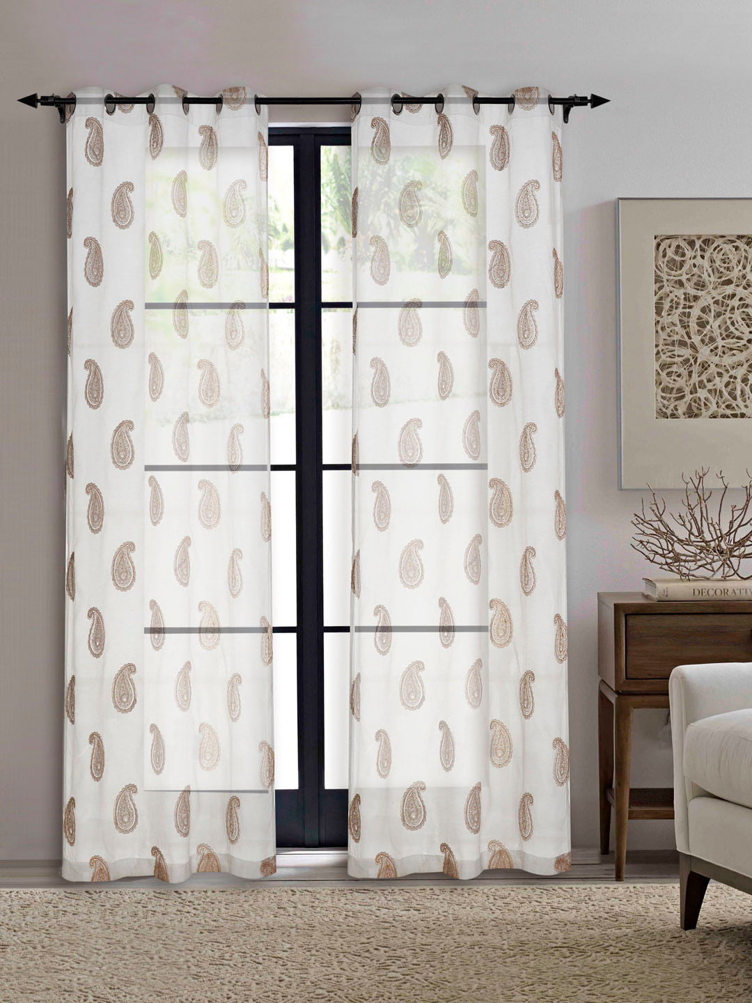 Deco Window White & Yellow Set of 2 Door Curtains