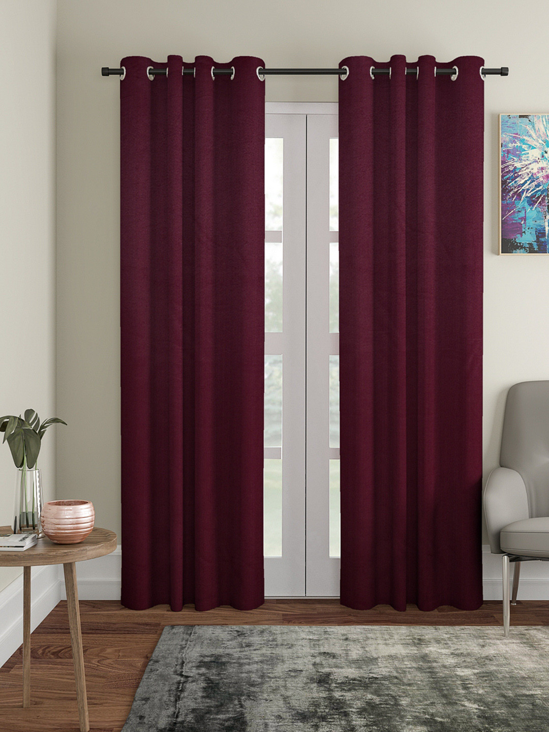 ROMEE Set of 2 Burgundy Room Darkening Door Curtains