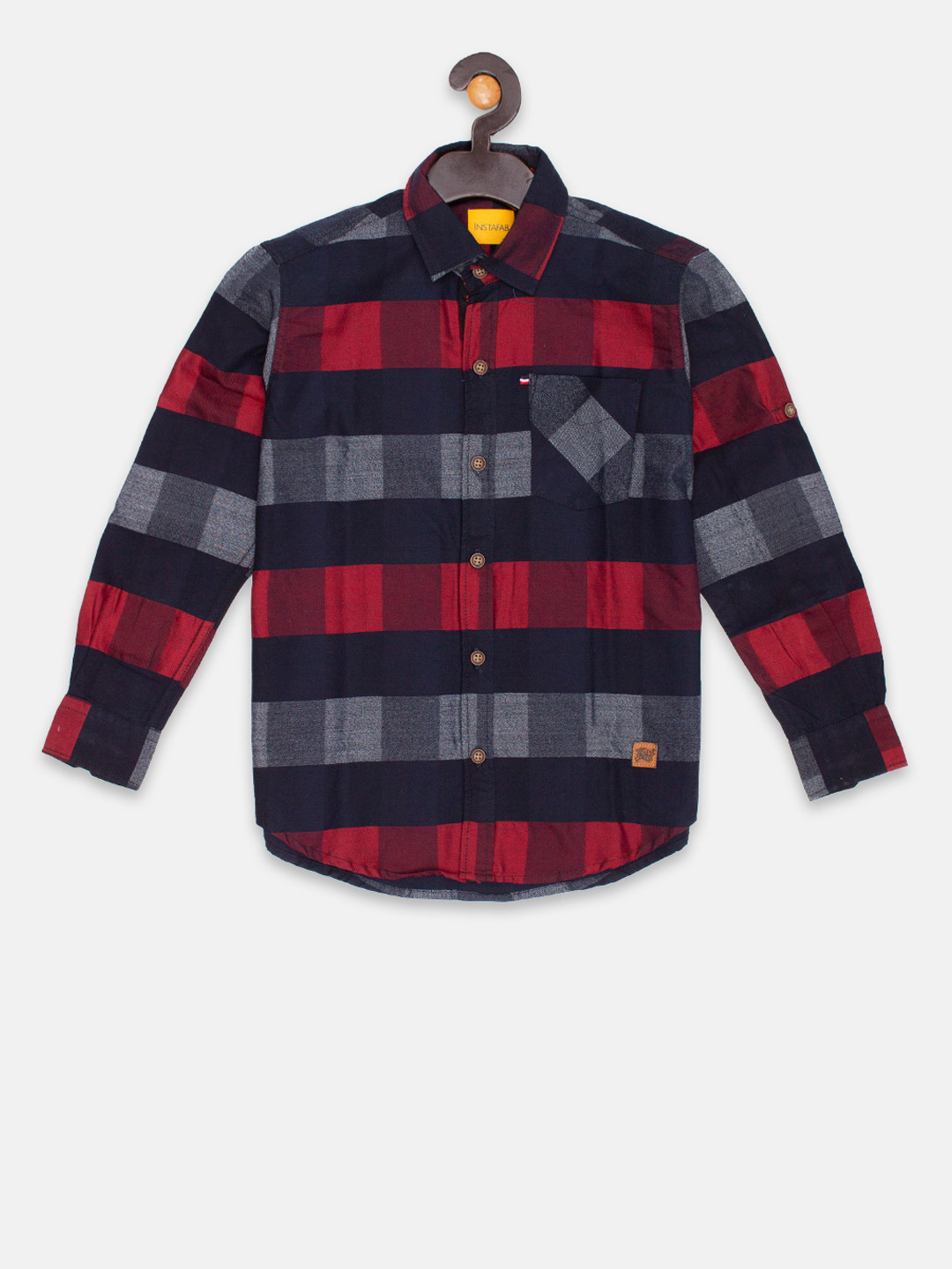 Instafab Boys Navy Blue & Red Regular Fit Checked Casual Shirt