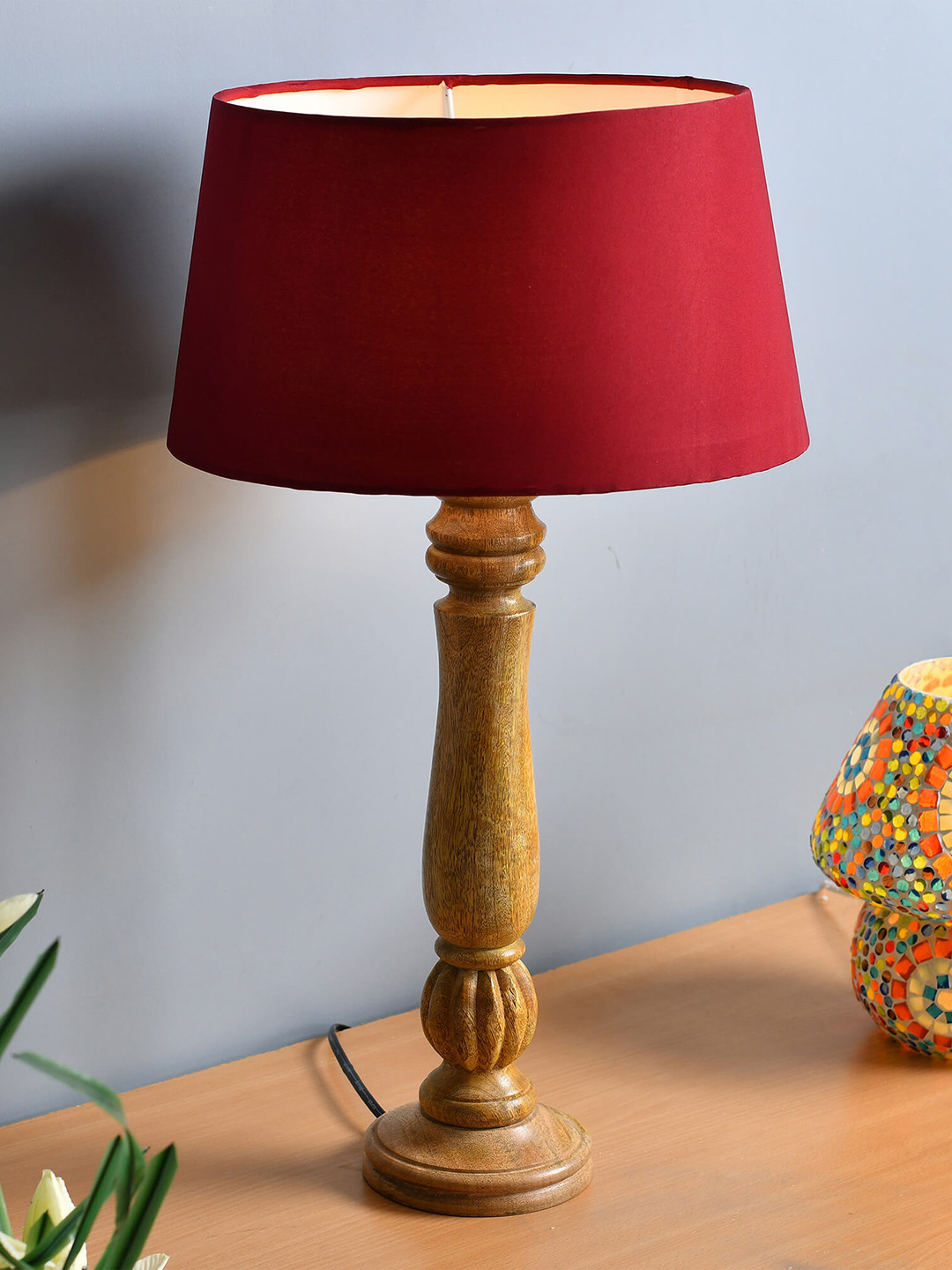 Homesake Red & Beige Solid Handcrafted Classic Victorian Table Lamp