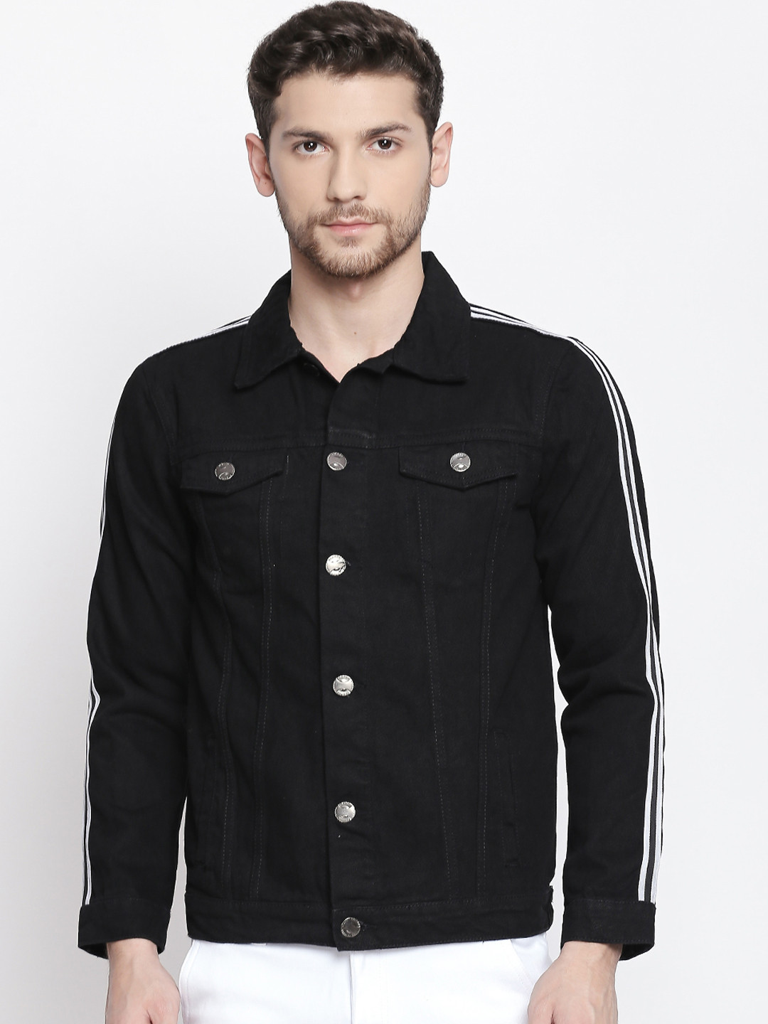 High Star Men Black Solid Denim Jacket