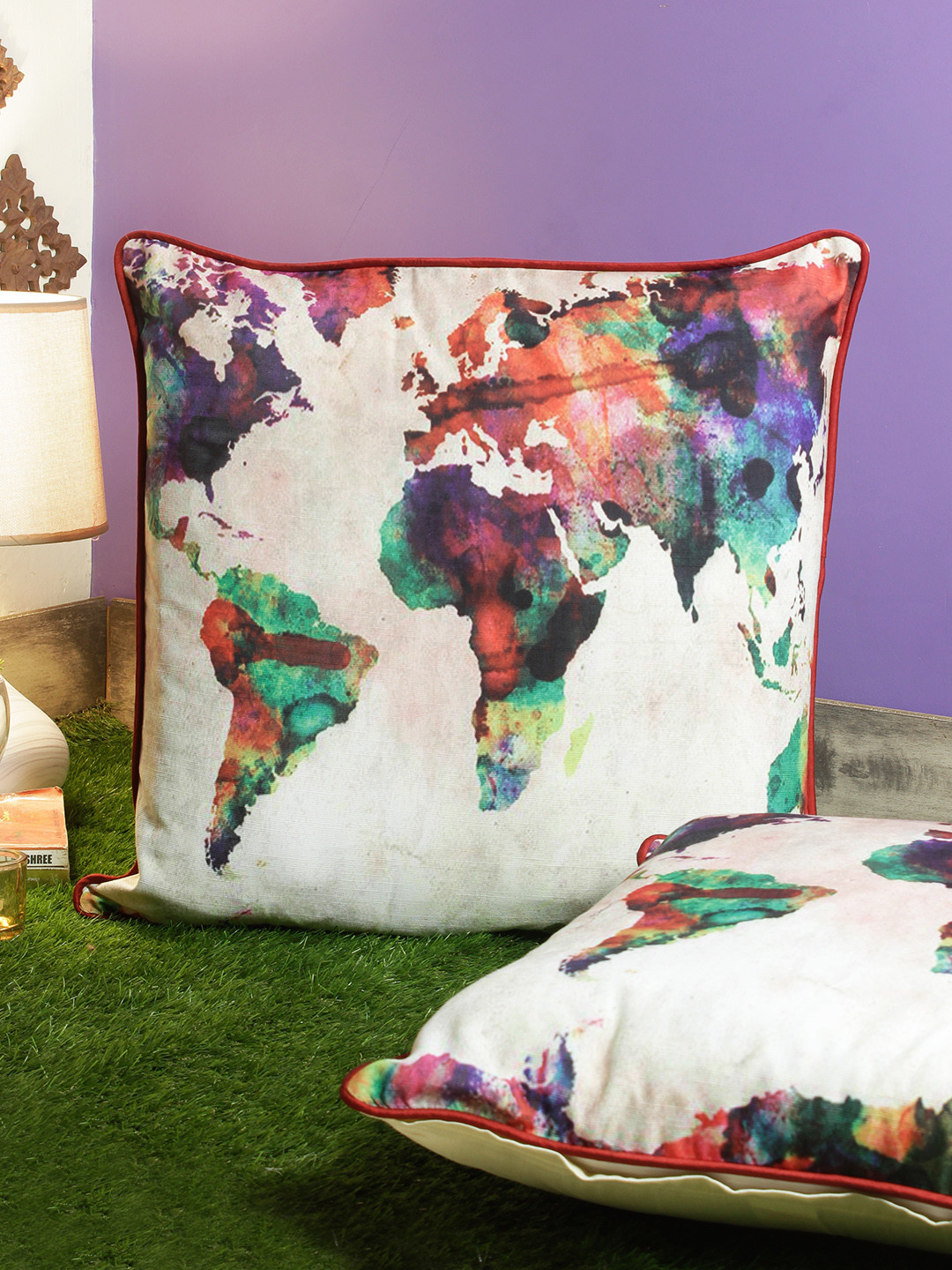 Soumya Off White Abstract Polylinen HD Digital 2 Piece Square Cushion Covers -24x24In