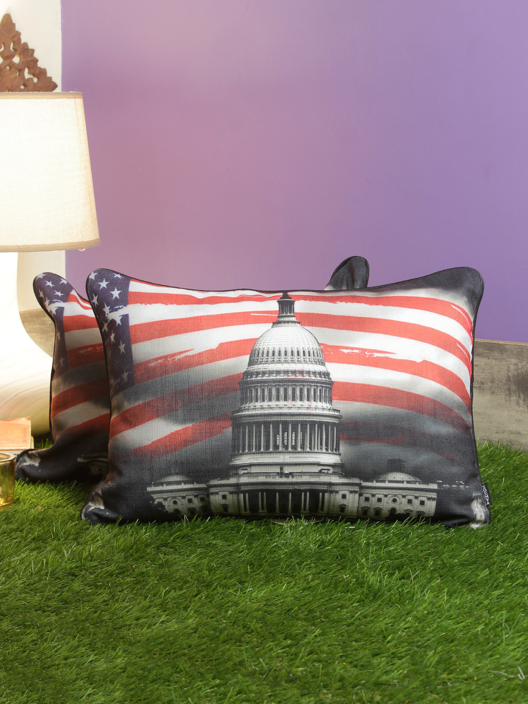 Soumya Red & Grey Set of 2 Abstract Rectangle Cushion Covers