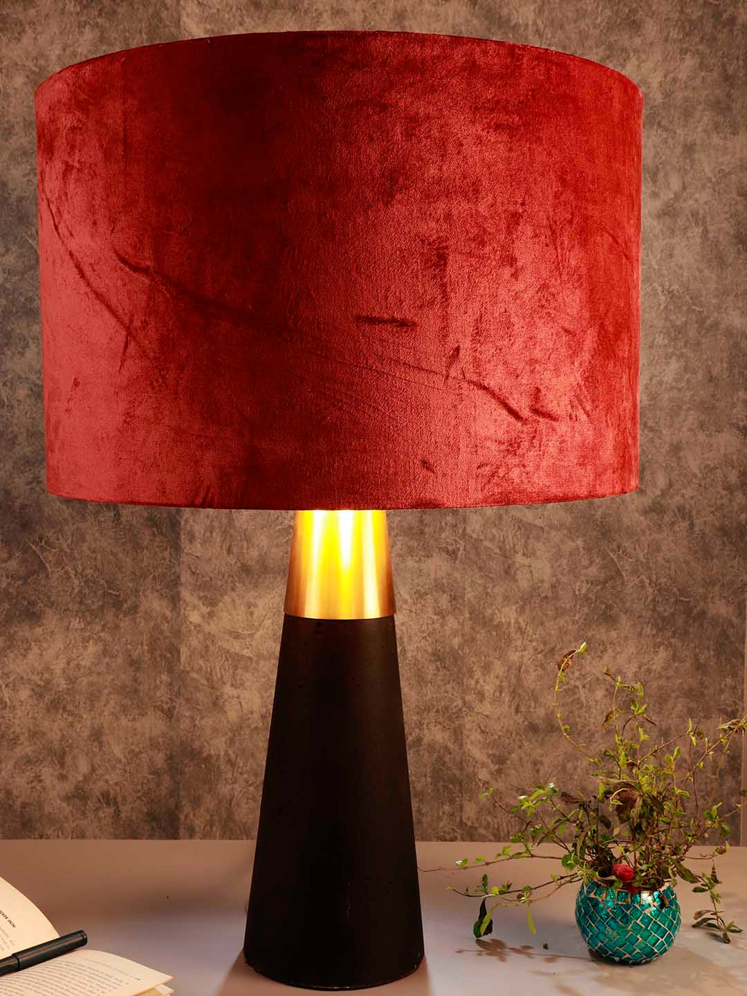Grated Ginger Rust Textured Dark Rocky Road Bedside Lamp