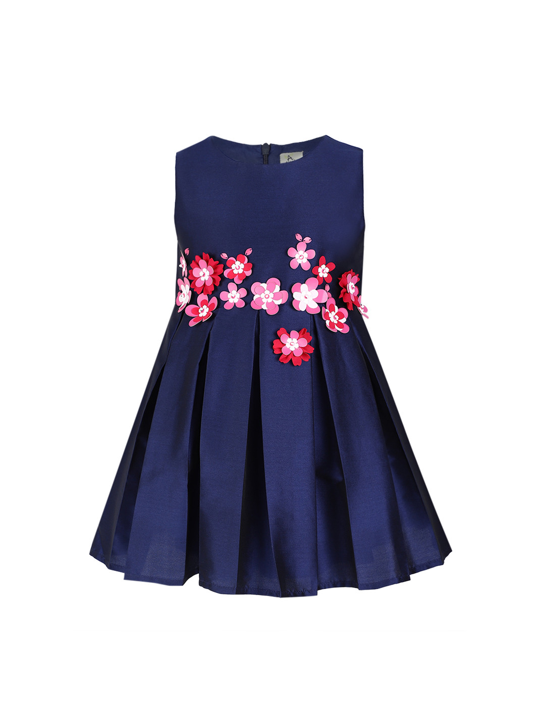 A Little Fable Girls Navy Blue Ruby 3D Flower Dress