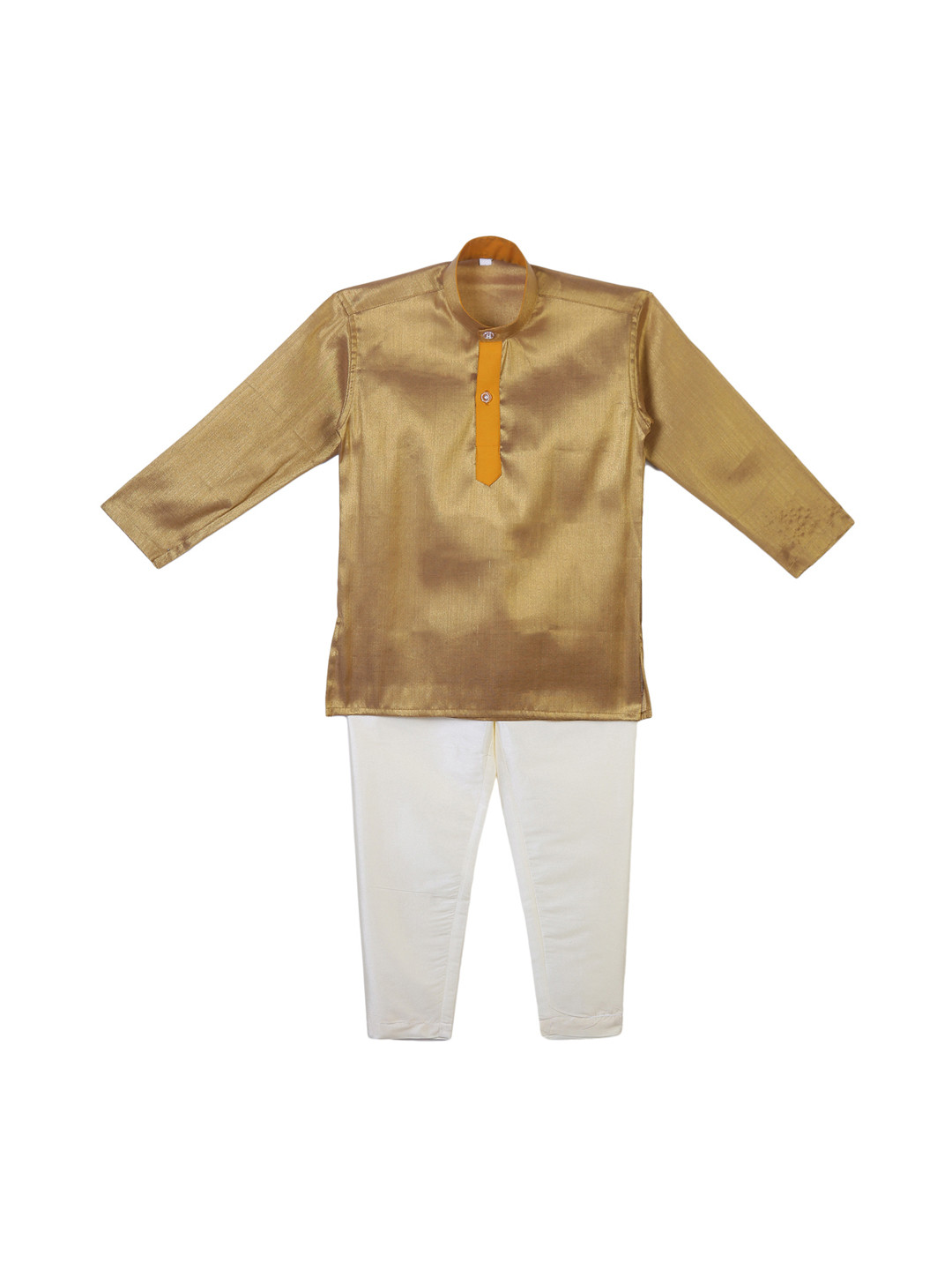 Sethukrishna Boys Gold-Toned & Cream-Coloured Colourblocked Kurta with Pyjamas