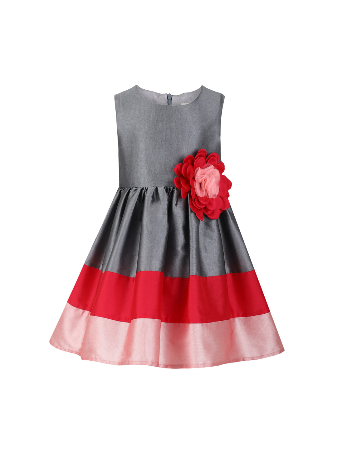 A Little Fable Girls Grey & Red Cardinal Feather Dress