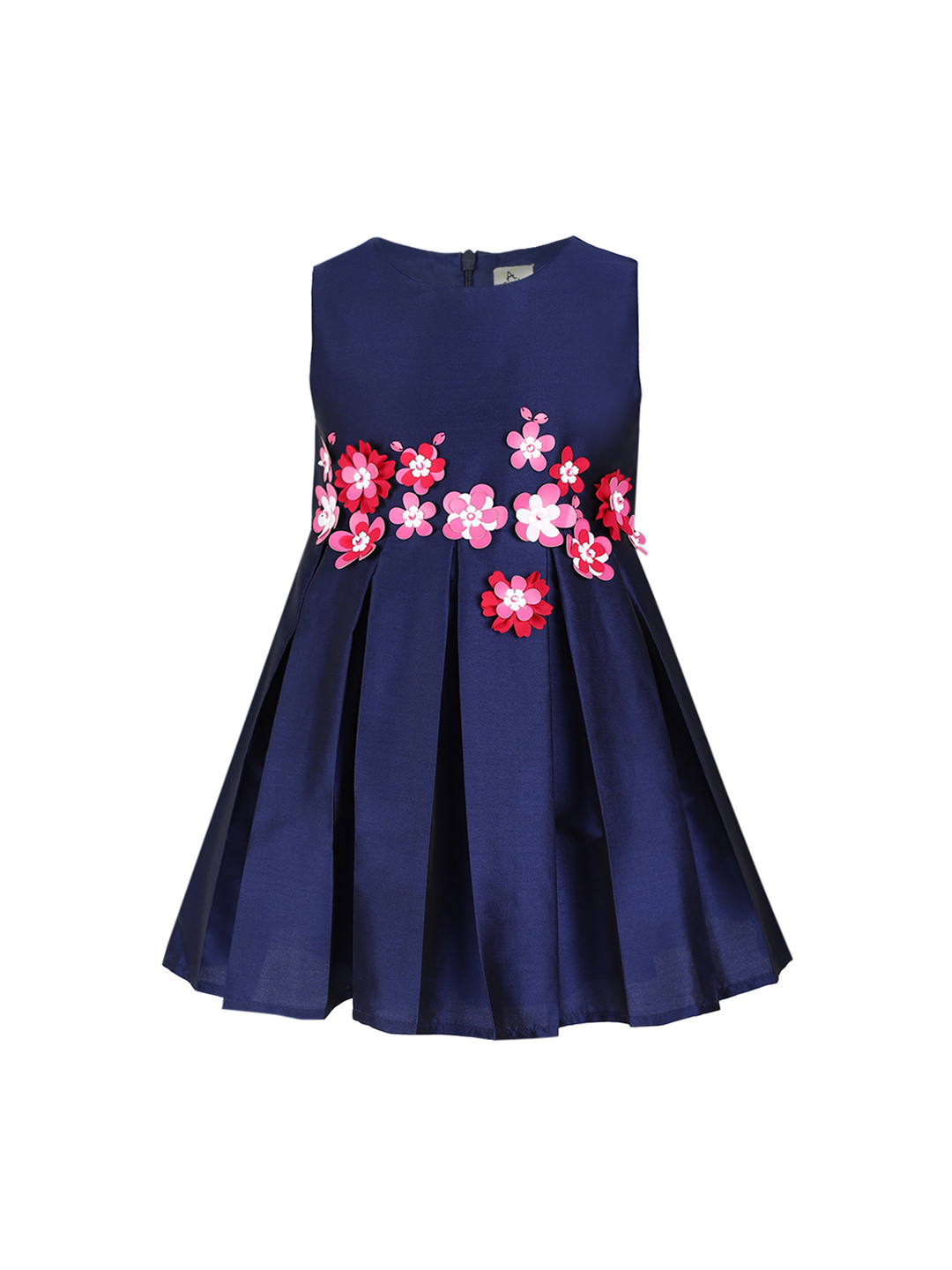 A Little Fable Girls Navy Blue Ruby 3D Flower Dress