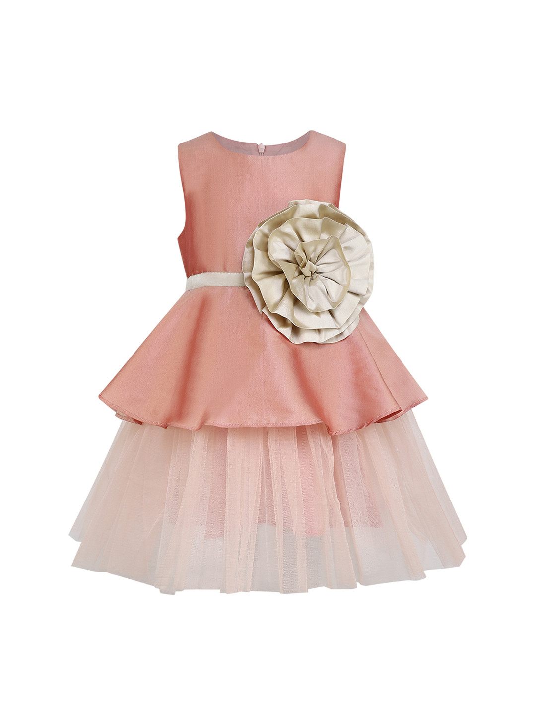 A Little Fable Girls Beige Mocha Flower Dress