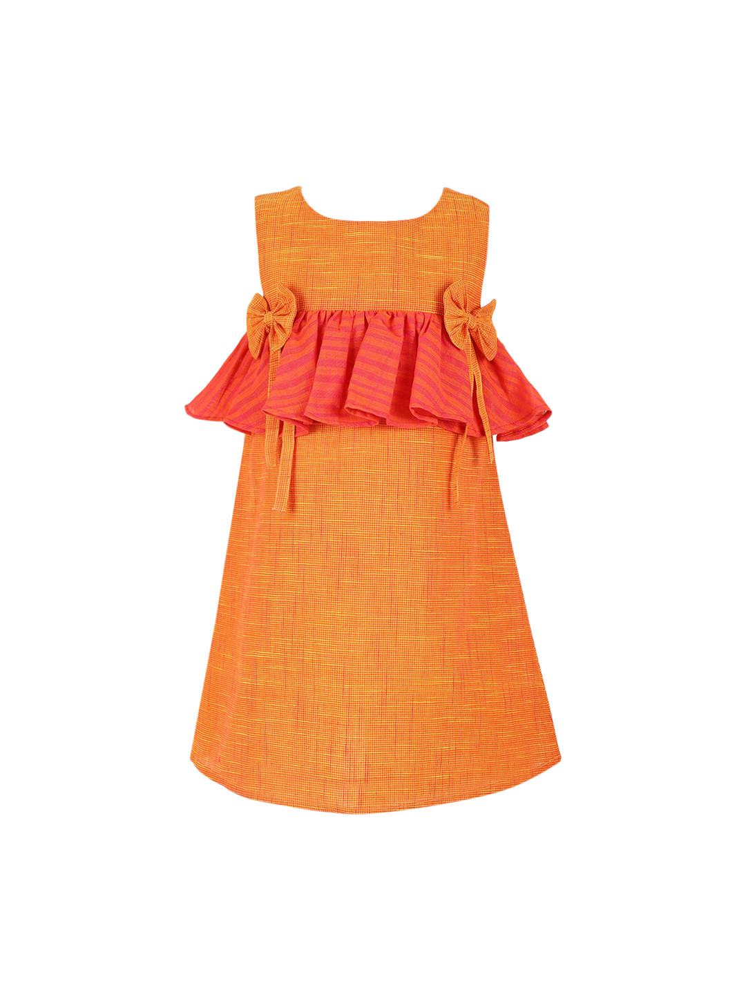 A Little Fable Girls Orange & Pink Carmine Twin Bow Dress