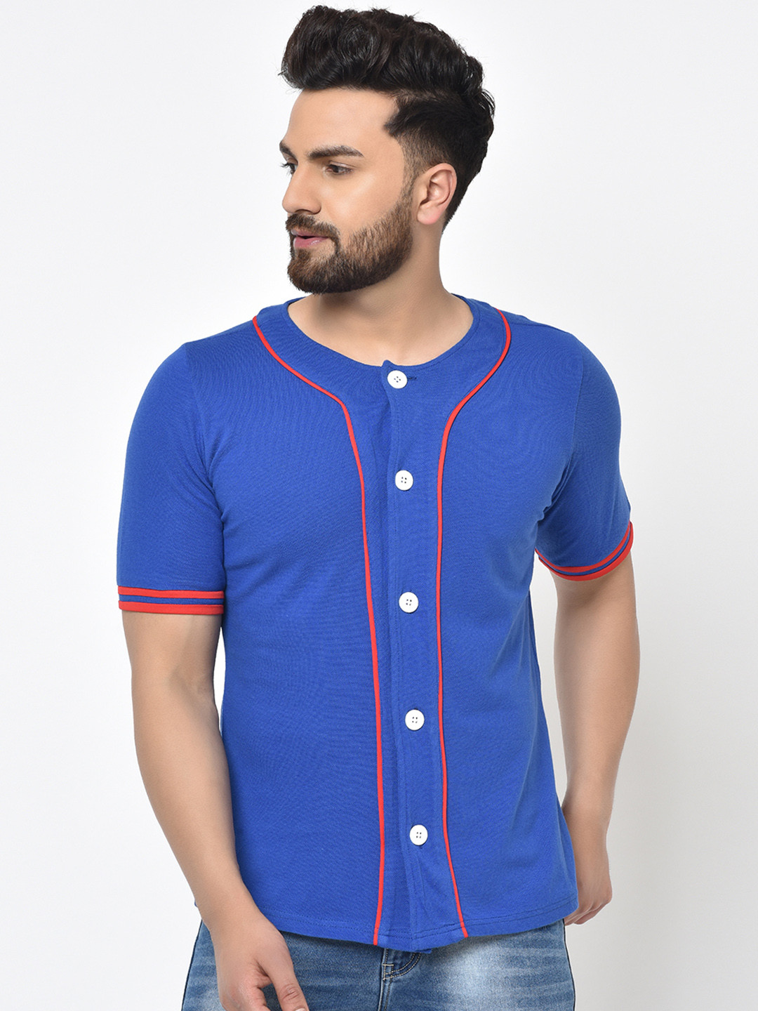 Aesthetic Bodies Men Blue Solid Round Neck T-shirt