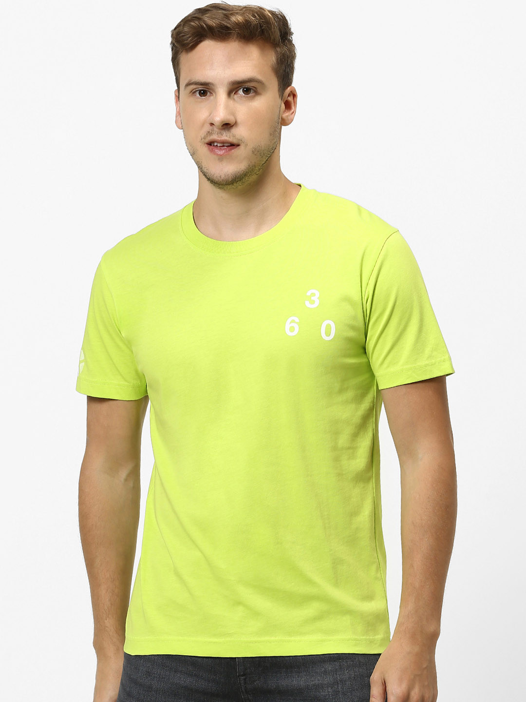 Celio Men Lime Green Solid Round Neck Pure Cotton T-shirt
