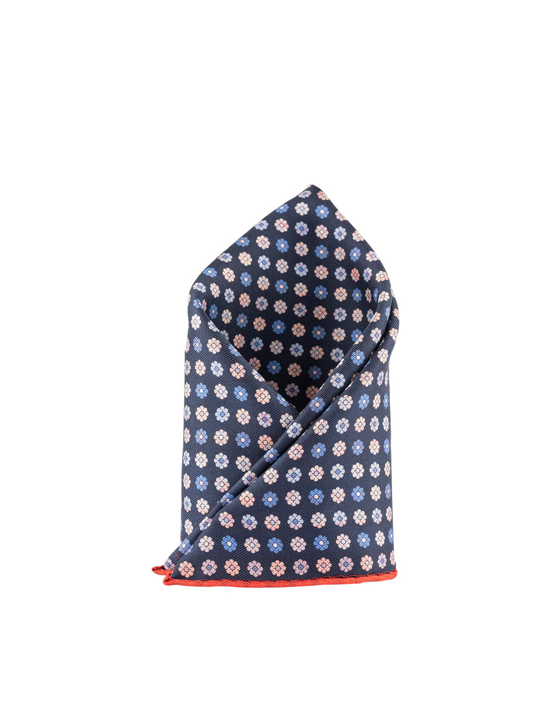 The Tie Hub Men Red & Orange & Blue Printed Silk Reversible Pocket Square