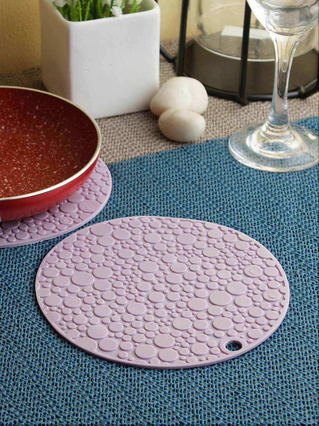 Cortina Set Of 2 Purple Textured Coasters