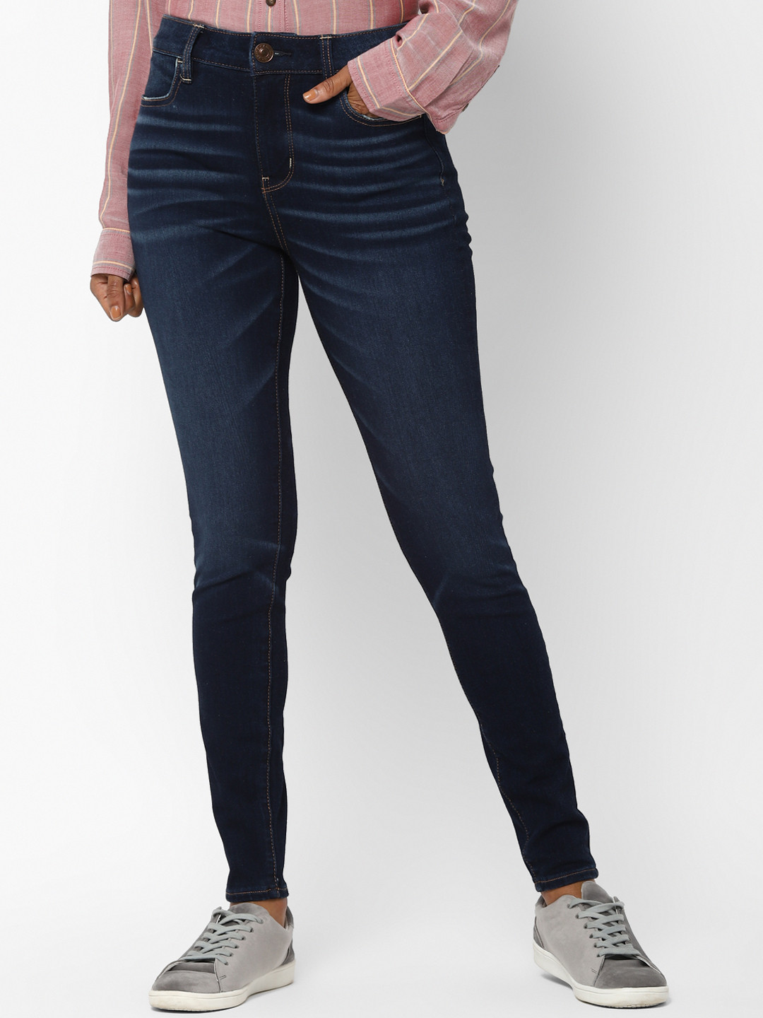 AMERICAN EAGLE OUTFITTERS Women Navy Blue Regular Fit High-Rise Clean Look Stretchable Jeans