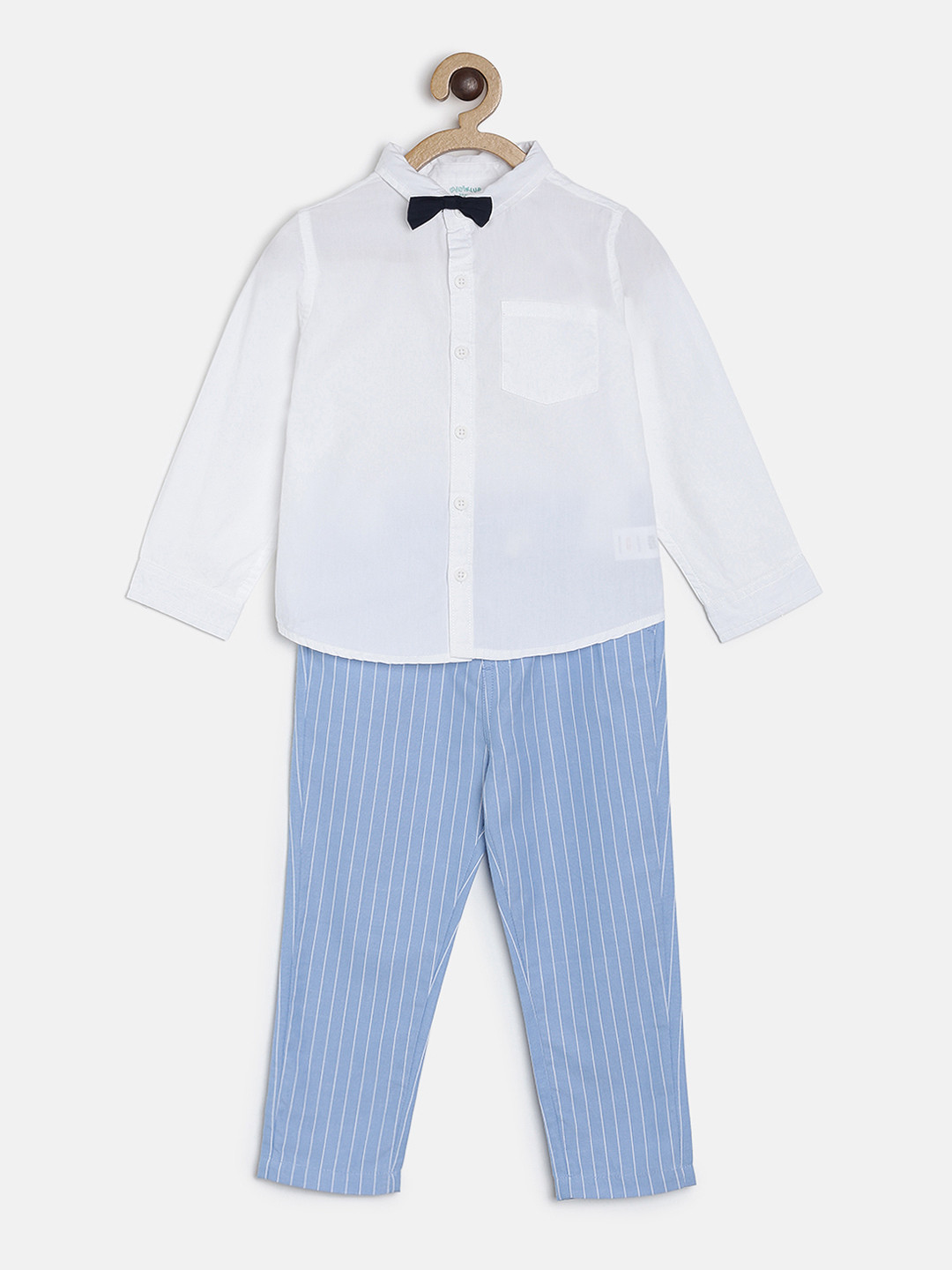 MINI KLUB Boys Blue & White Solid Shirt with Trousers