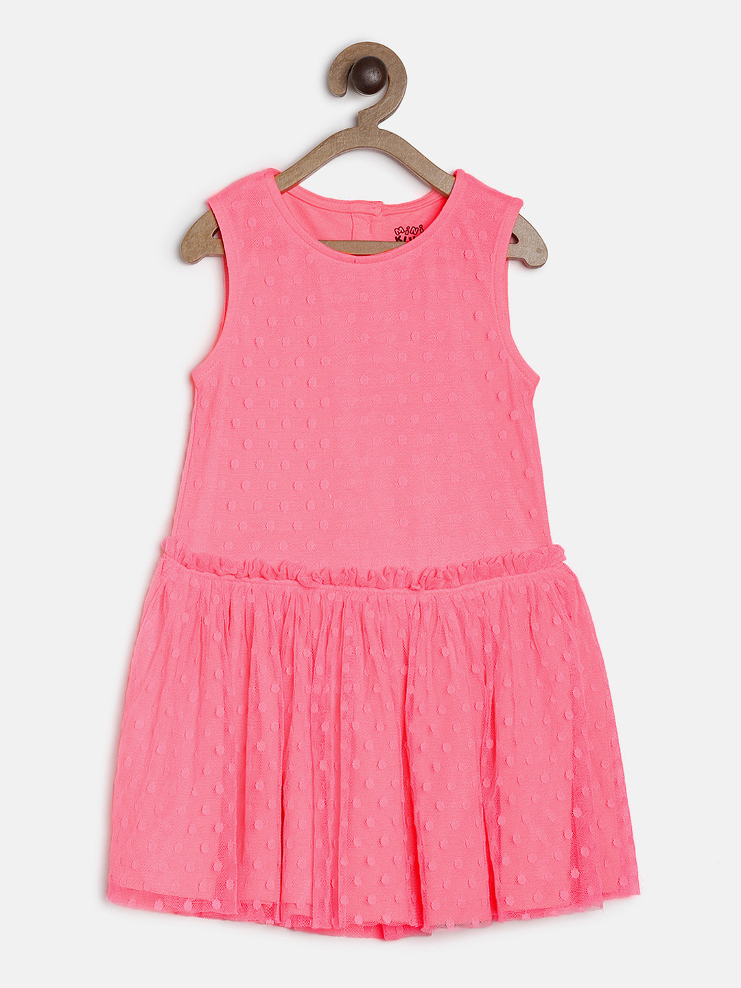 MINI KLUB Girls Pink Self Design A-Line Dress