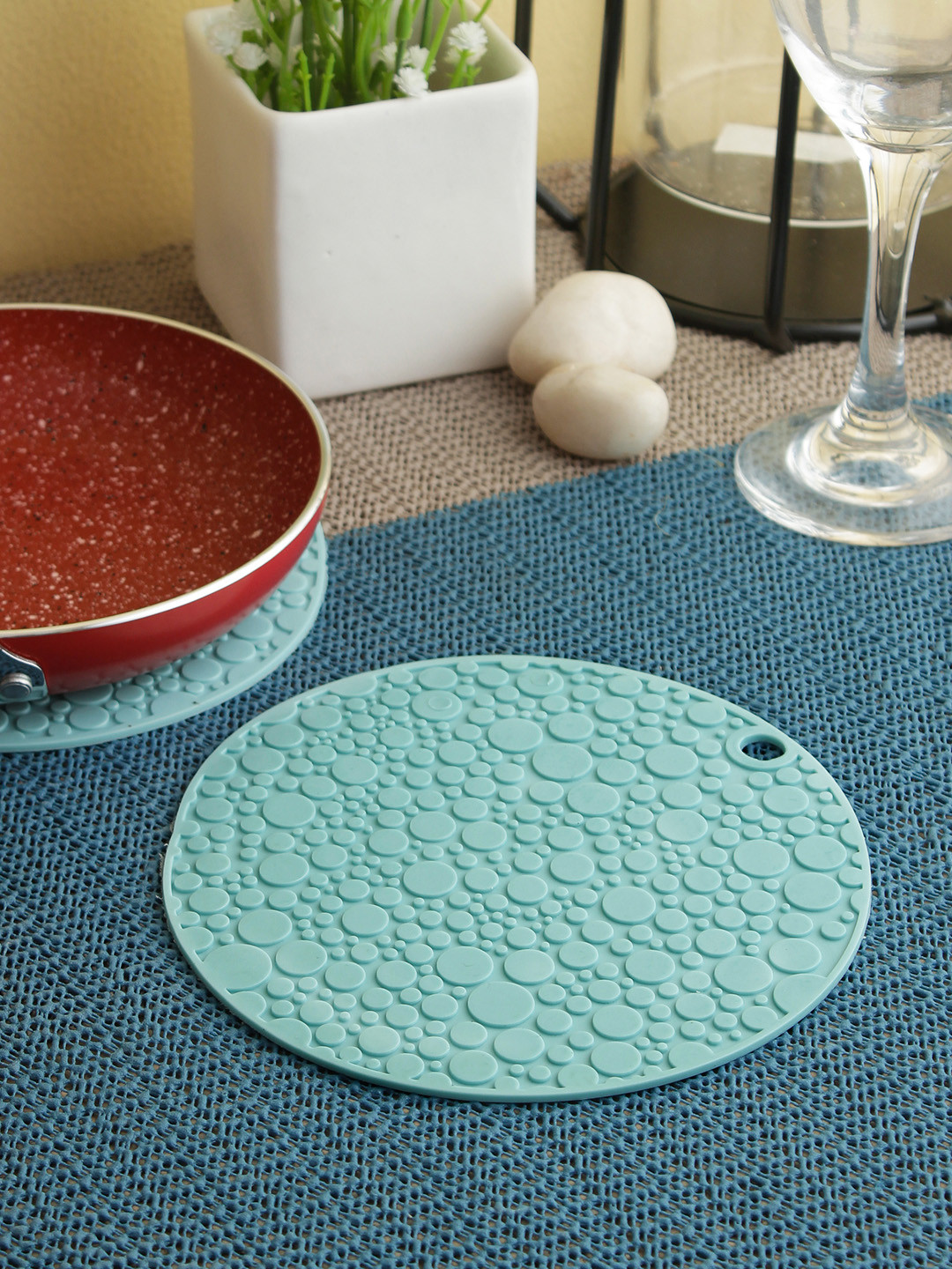 Cortina Set Of 2 Blue Textured Coasters
