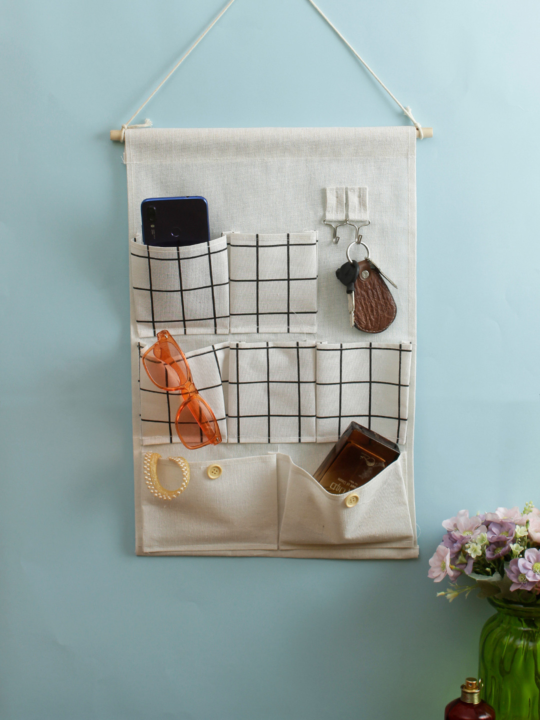 Cortina White & Black Checked Multi-Utility Wall Hanging Organiser