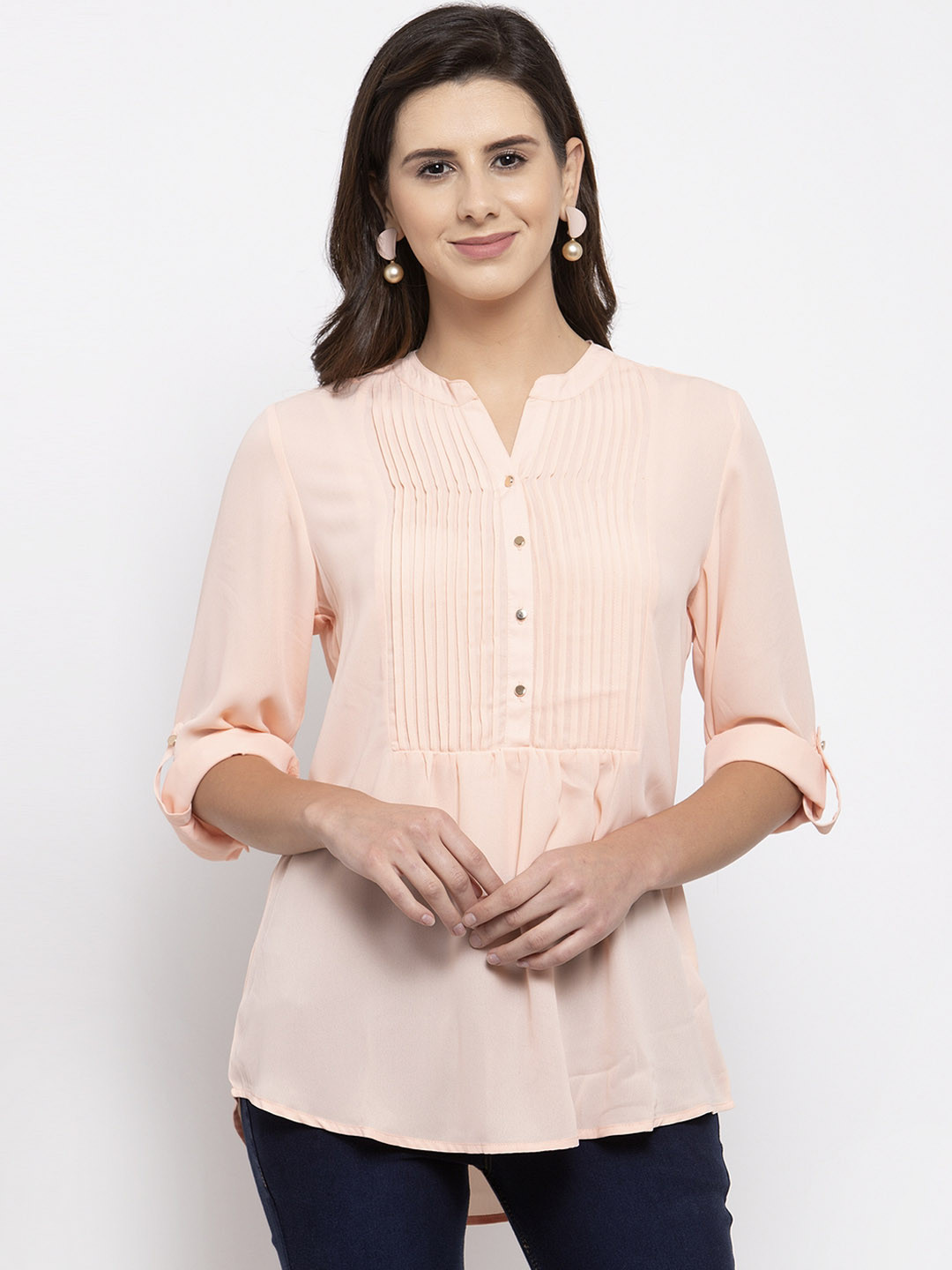 Gipsy Women Pink Solid High-Low Top