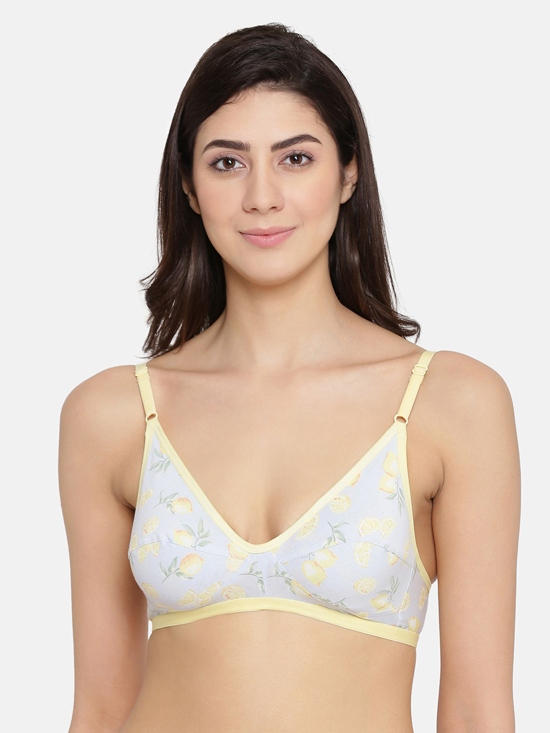 Clovia Yellow & Blue Printed Non-Wired Non Padded Everyday Bra BR0227H0232B