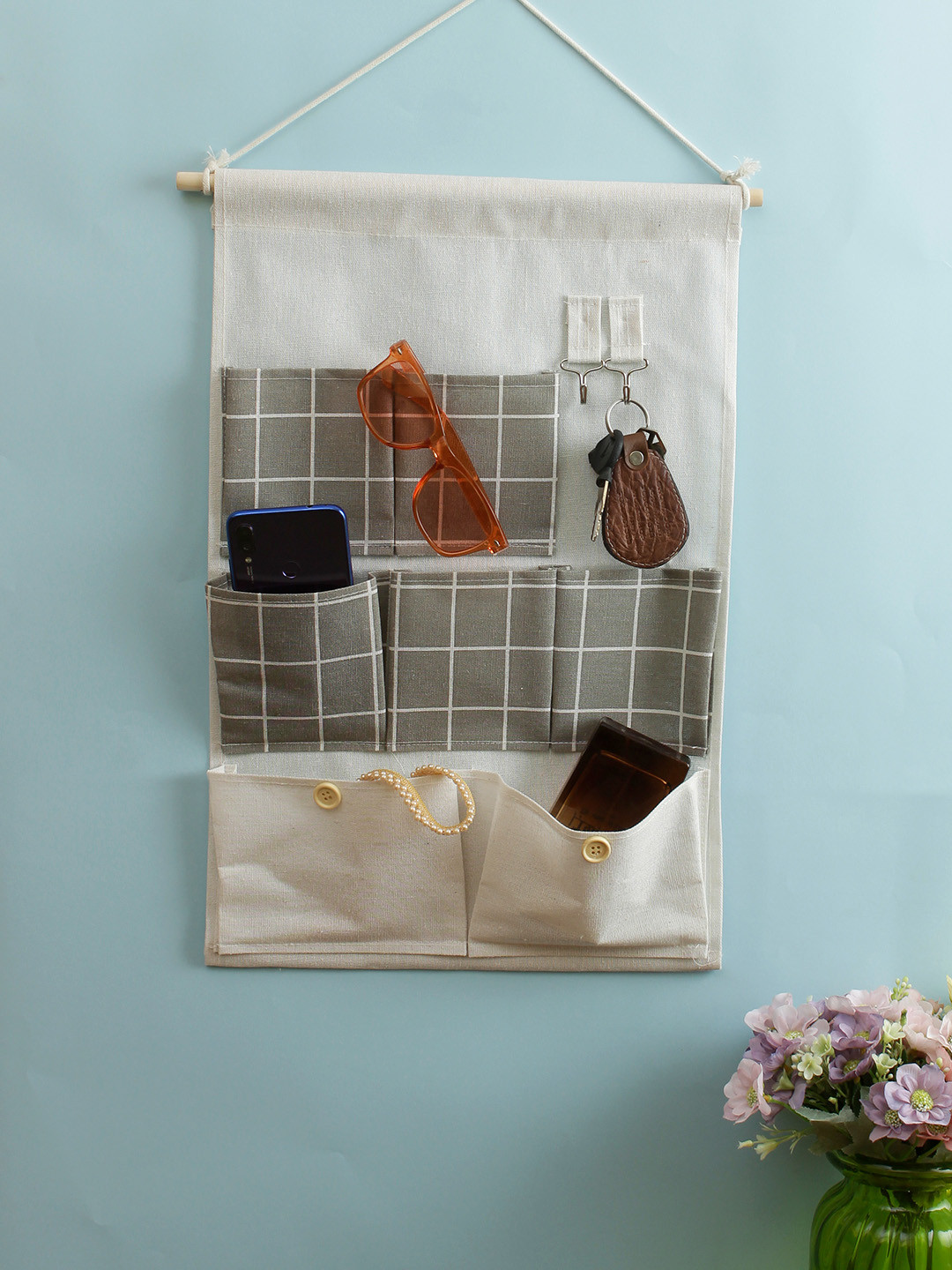 Cortina White & Grey Striped Multi-Utility Wall Hanging Organiser