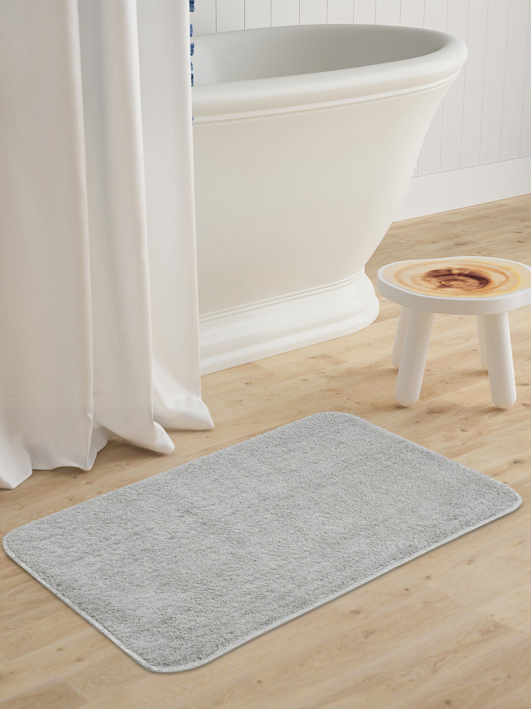Saral Home Grey Neo Shaggy Yarn Microfibre Anti-Skid Bath Mat