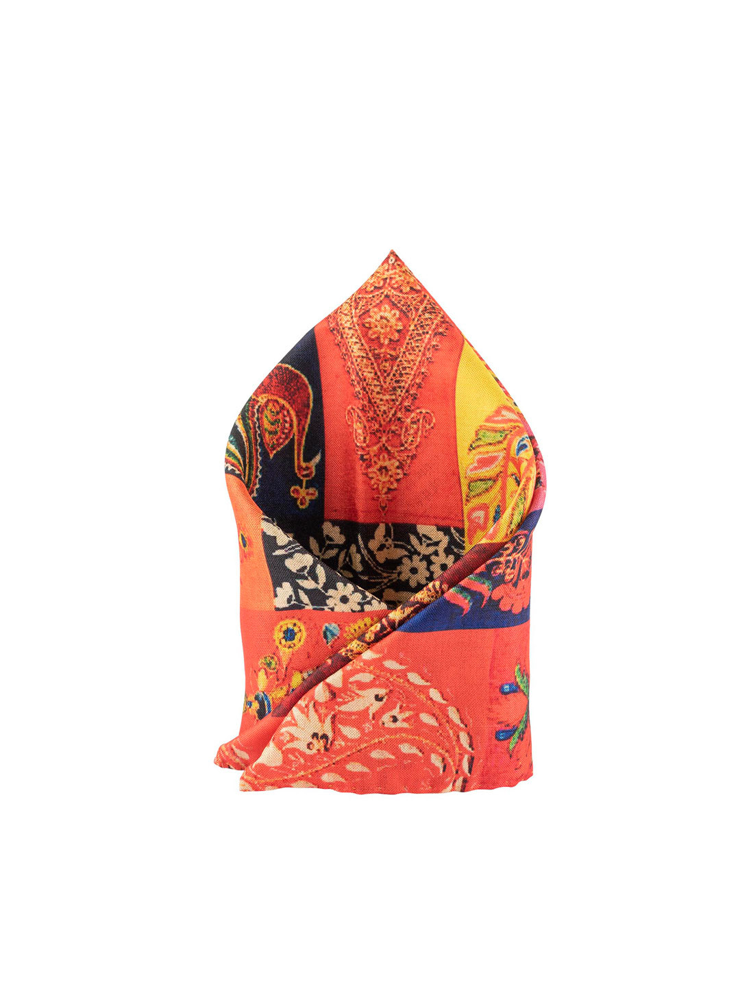 The Tie Hub Men Orange & Blue Multiple Block Printed Pocket Square
