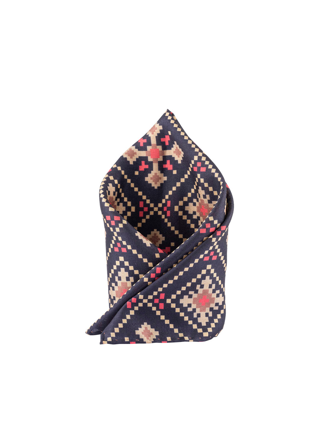The Tie Hub Men Navy Blue & Pink Patola Checks Pocket Square
