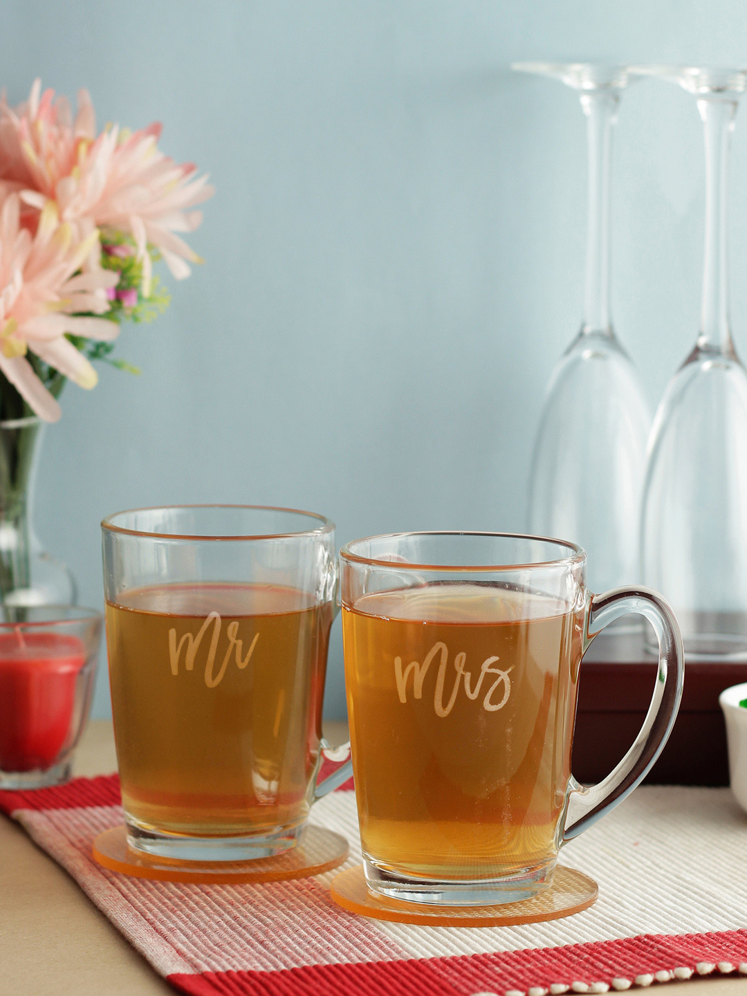 INCRIZMA Transparent Typography Glass Microwave Safe 2 Piece Mugs-320ml